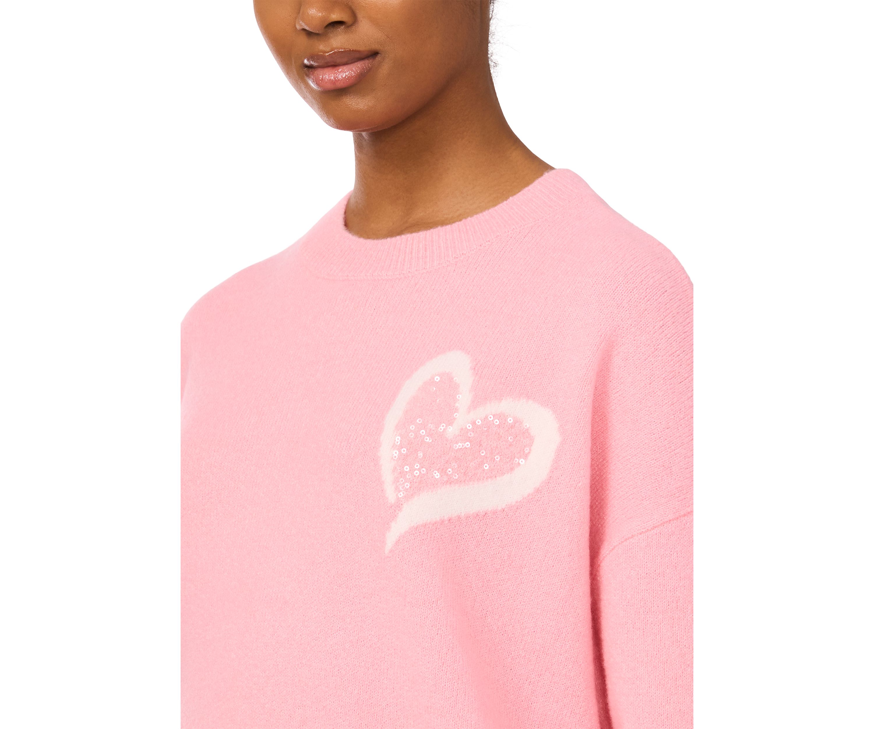 Womens Long Sleeve Sequin Heart Sweater