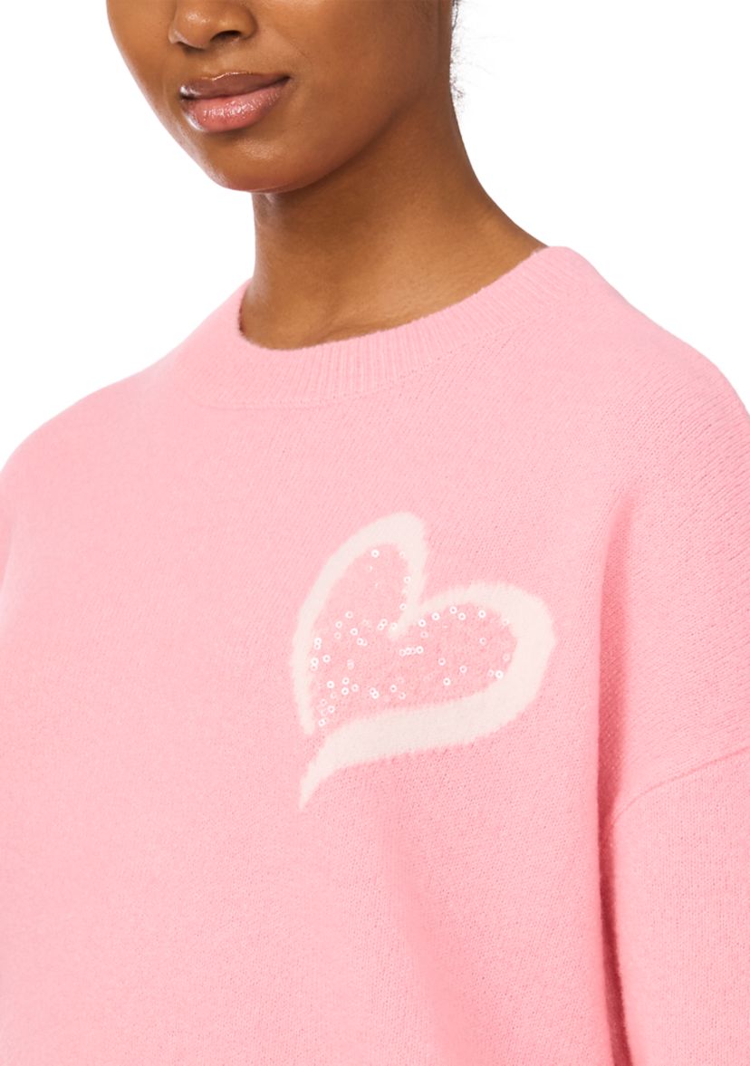 Womens Long Sleeve Sequin Heart Sweater