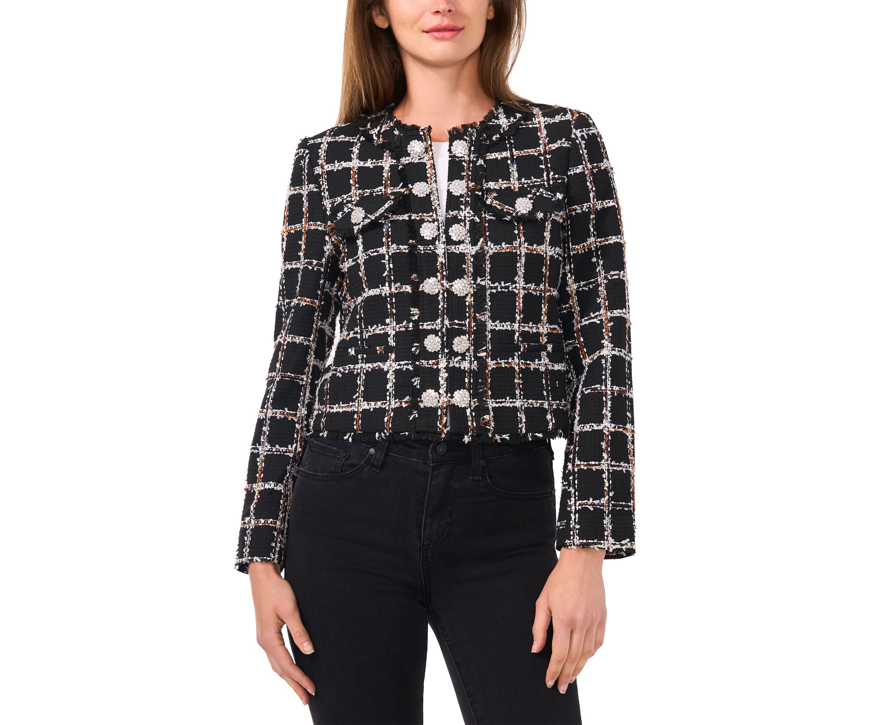 Womens Long Sleeve Tweed Open Jacket