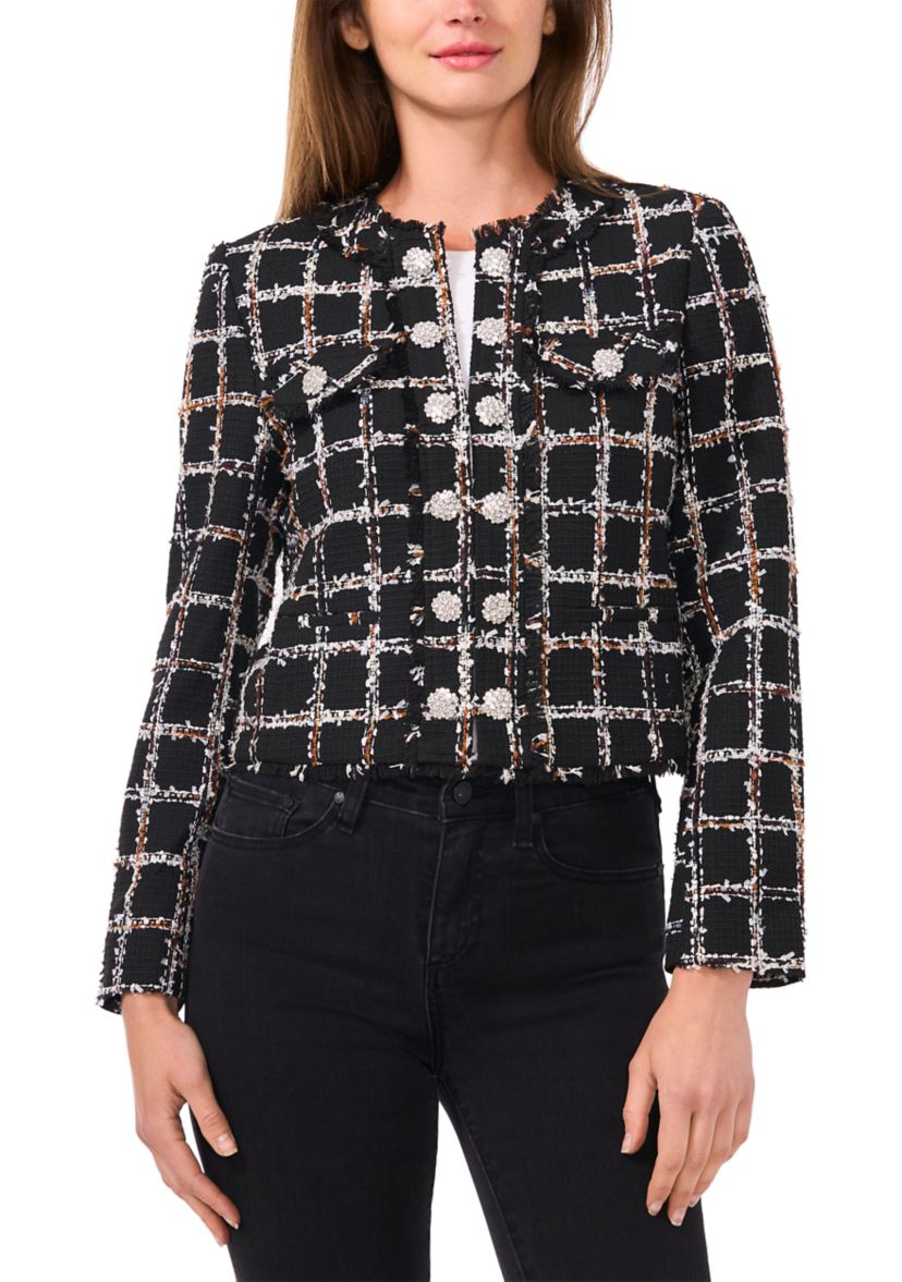 Womens Long Sleeve Tweed Open Jacket