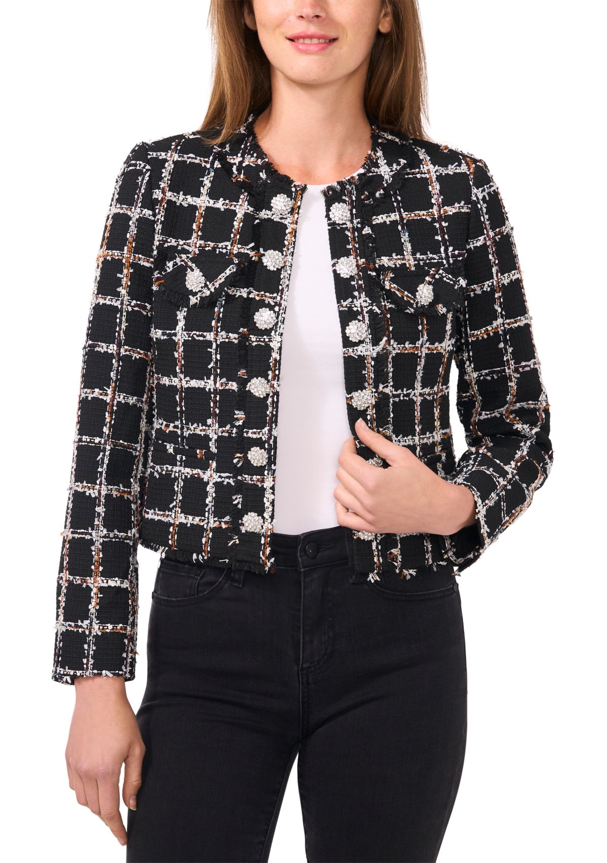 Womens Long Sleeve Tweed Open Jacket