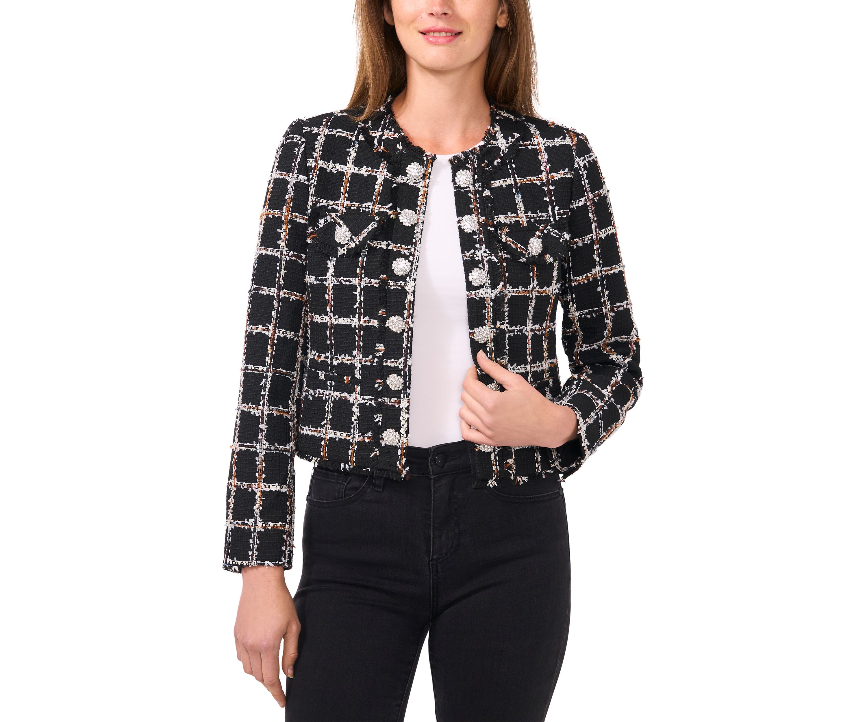 Womens Long Sleeve Tweed Open Jacket
