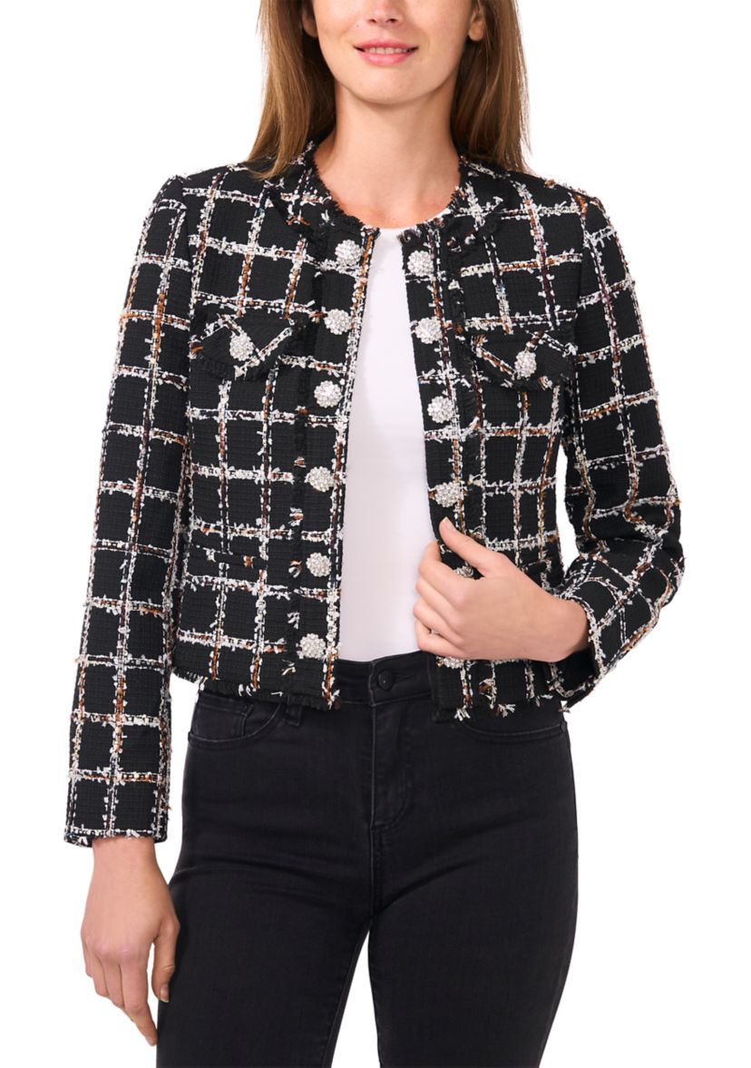 Womens Long Sleeve Tweed Open Jacket