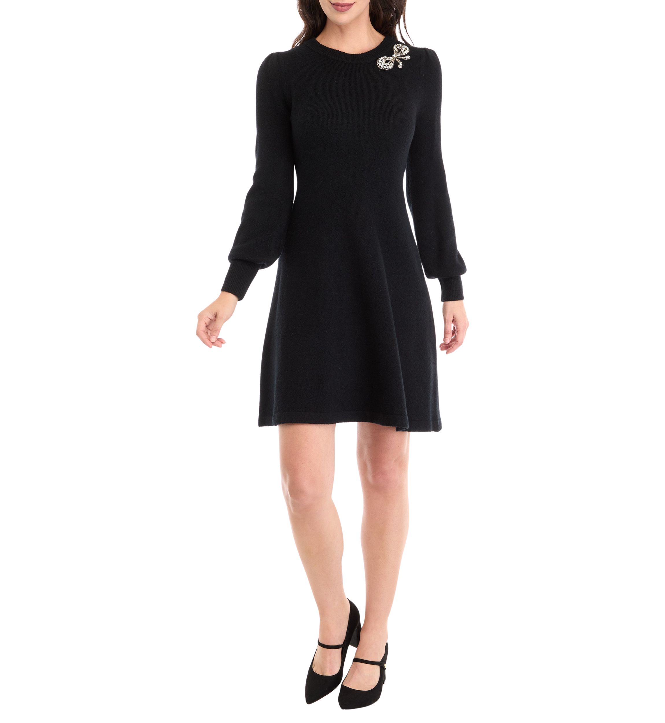 Womens Long Sleeve Embellished Sweater Dress