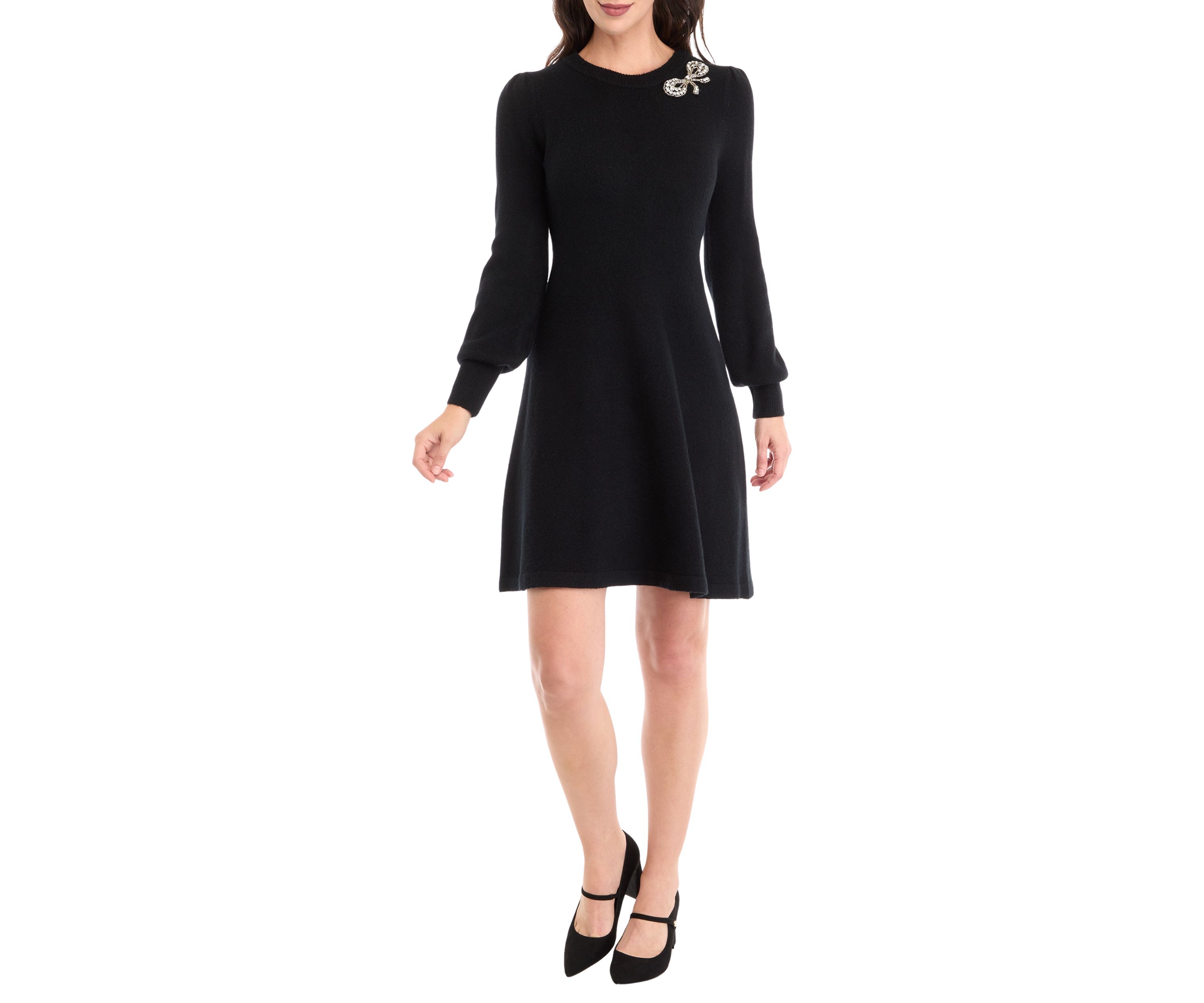 Womens Long Sleeve Embellished Sweater Dress