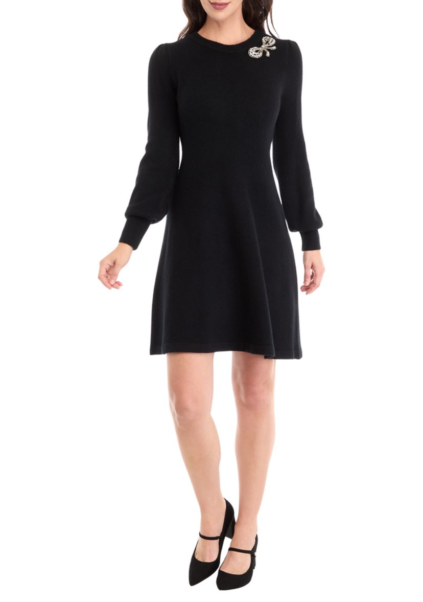 Womens Long Sleeve Embellished Sweater Dress