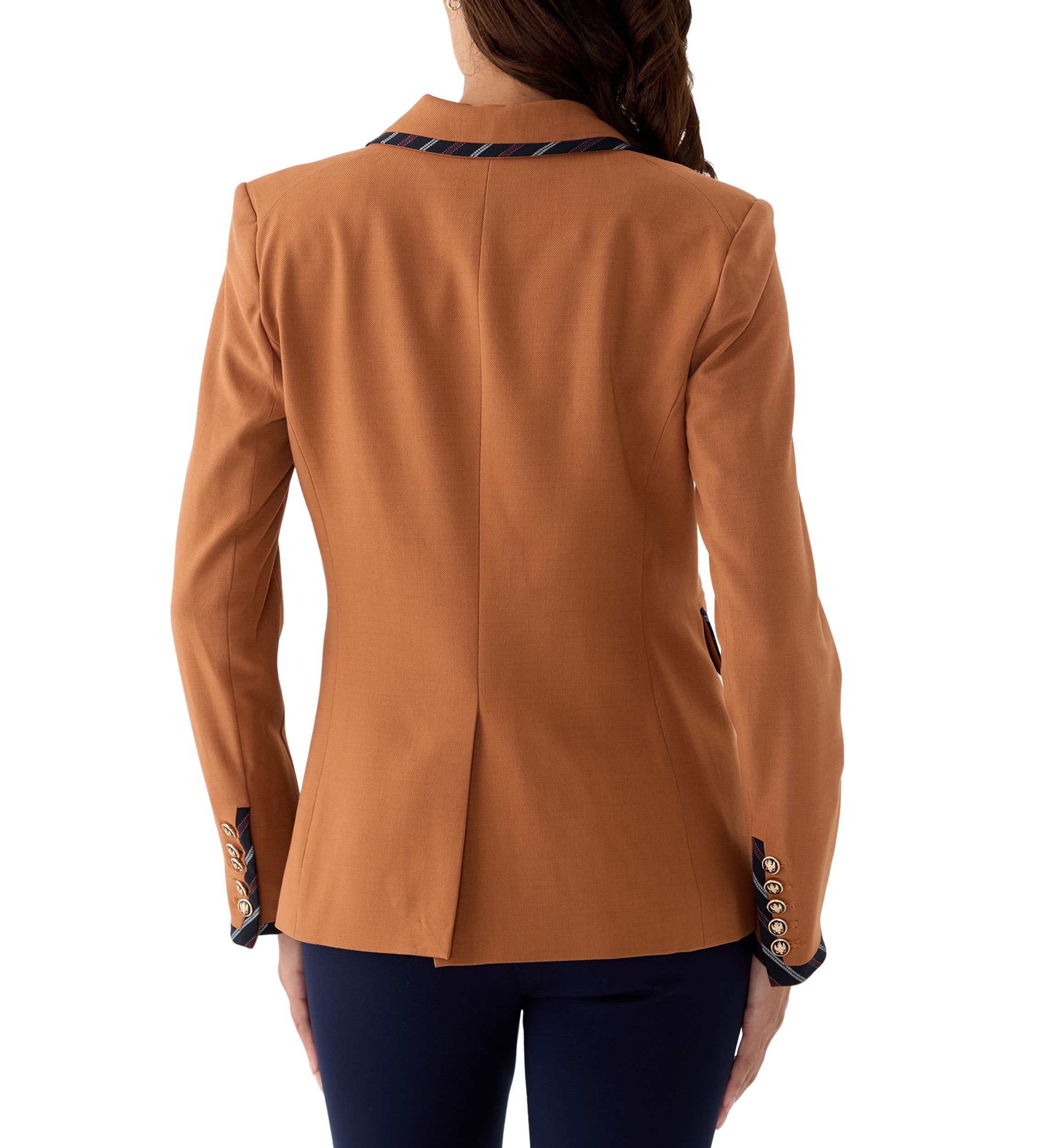 Womens Plaid Trim Double Breasted Blazer