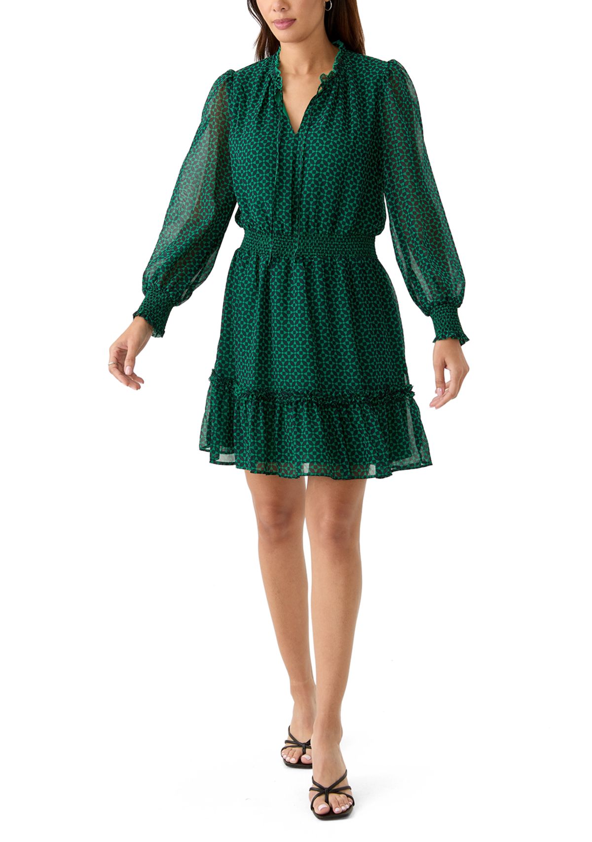 Womens Printed Split Neck Dress