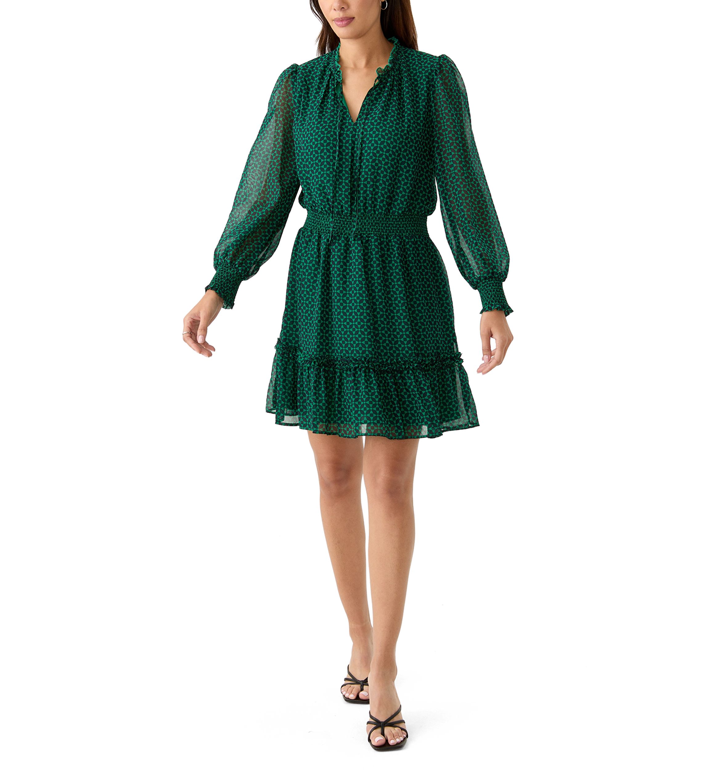Womens Printed Split Neck Dress