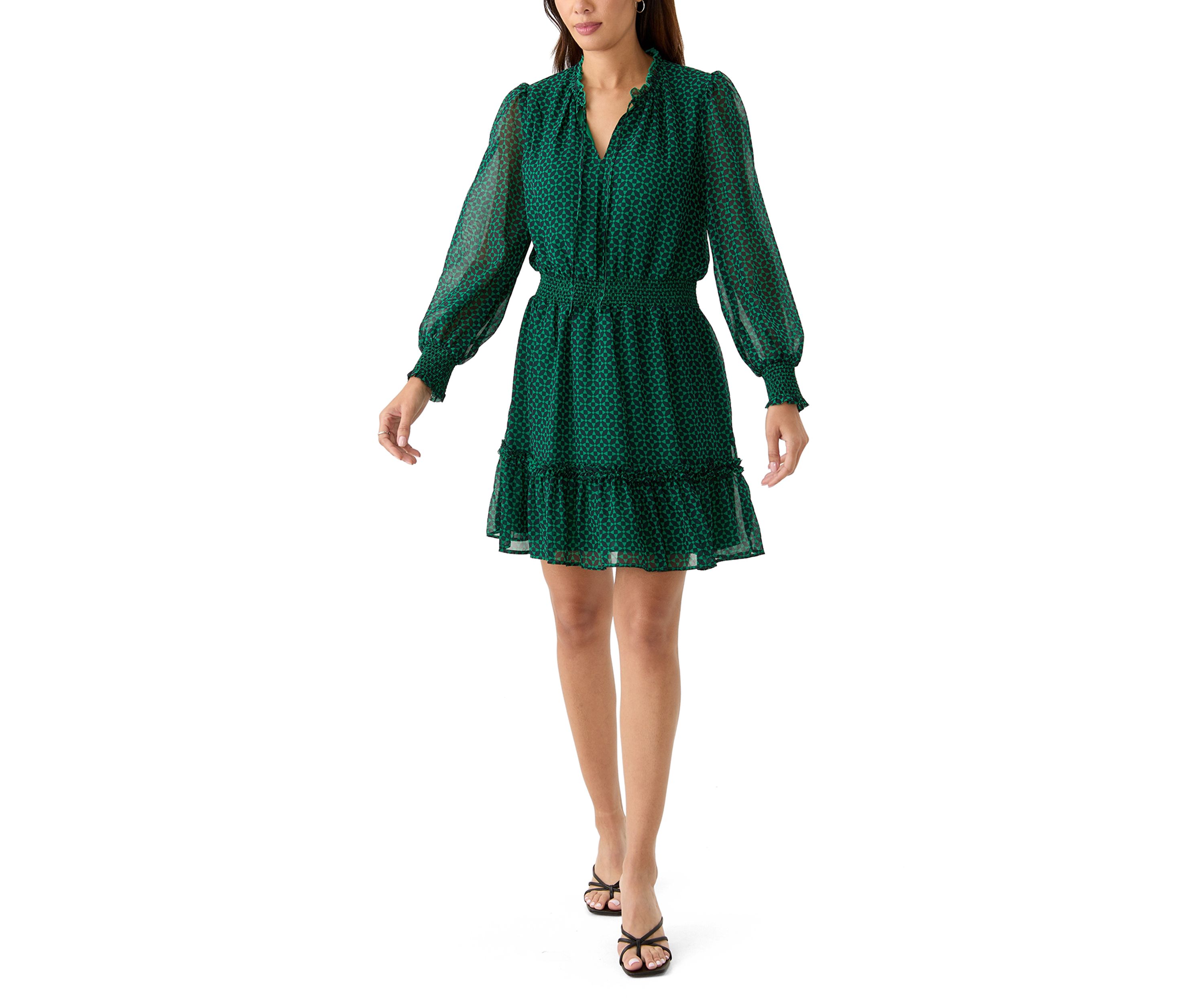 Womens Printed Split Neck Dress