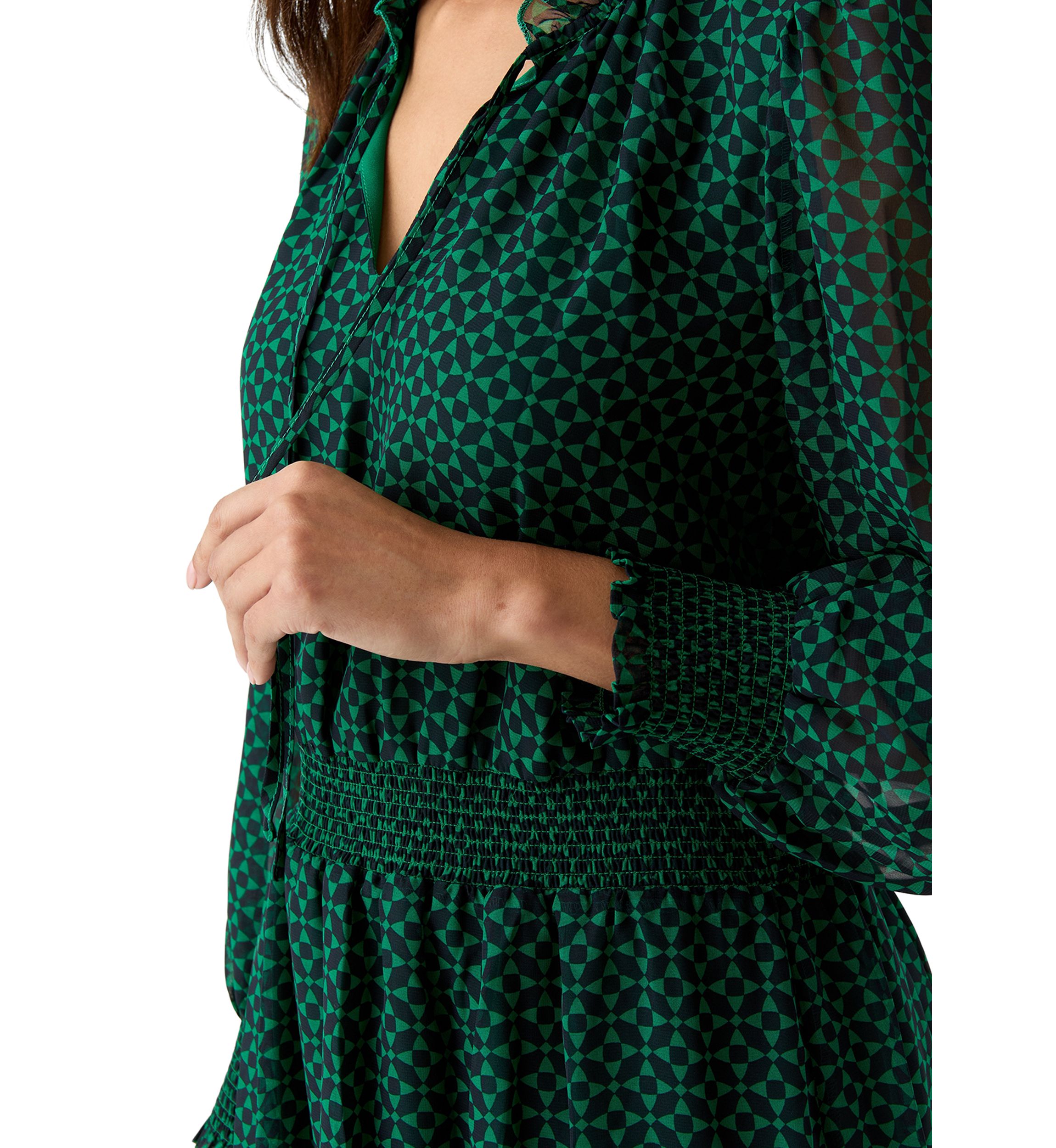 Womens Printed Split Neck Dress