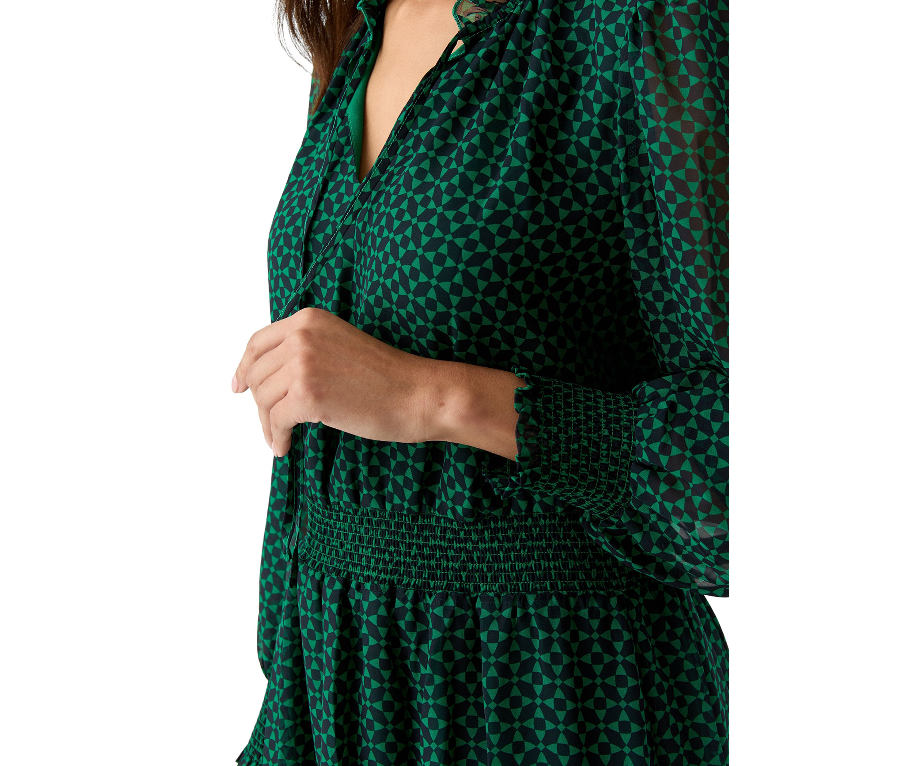 Womens Printed Split Neck Dress