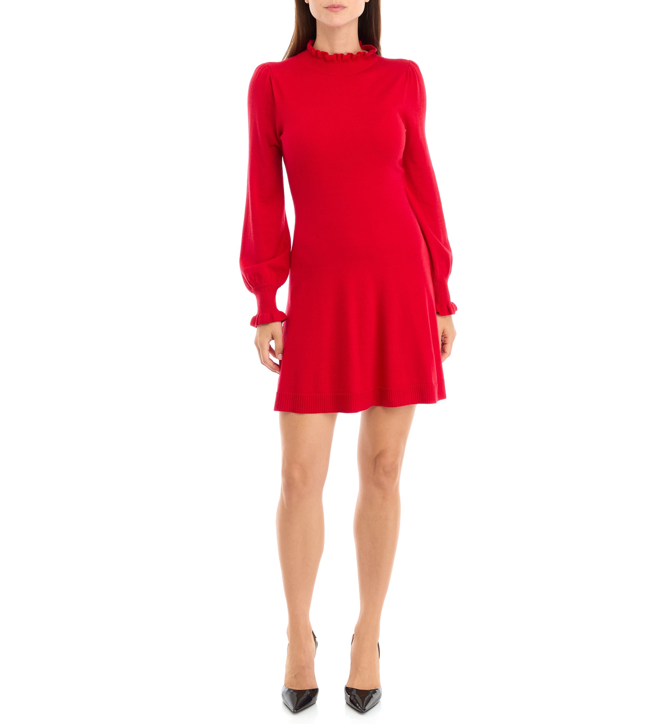 Womens Long Sleeve Ruffle Neck Sweater Dress