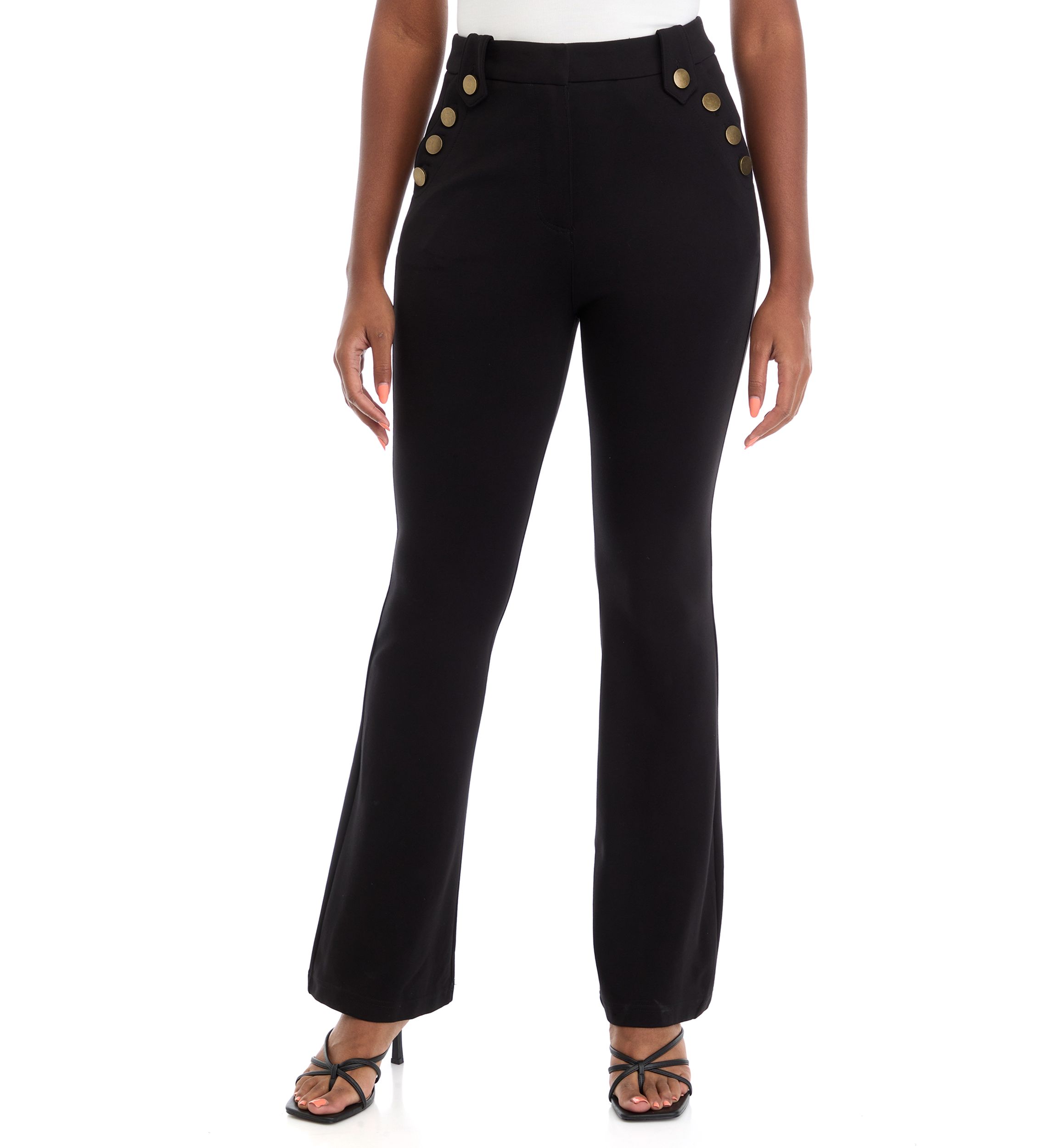 Womens Flare Button Detail Ponte Pants