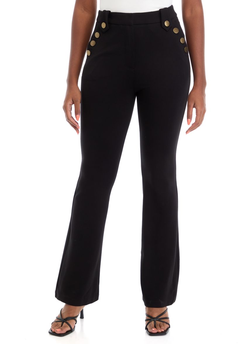 Womens Flare Button Detail Ponte Pants
