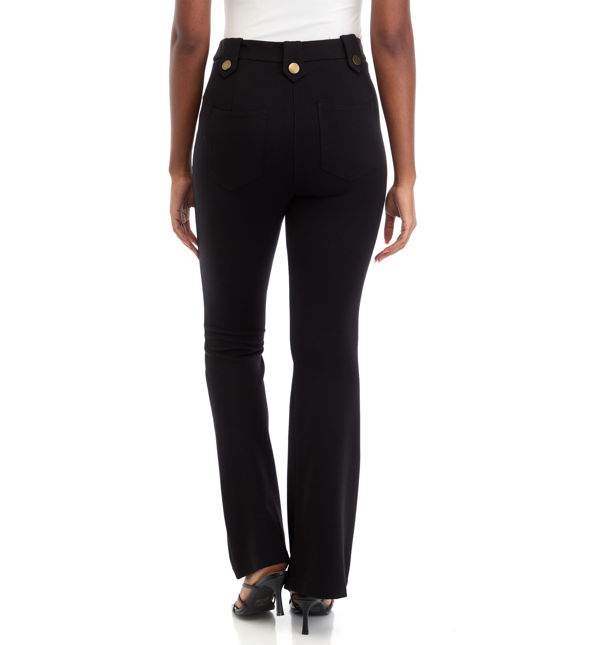 Womens Flare Button Detail Ponte Pants
