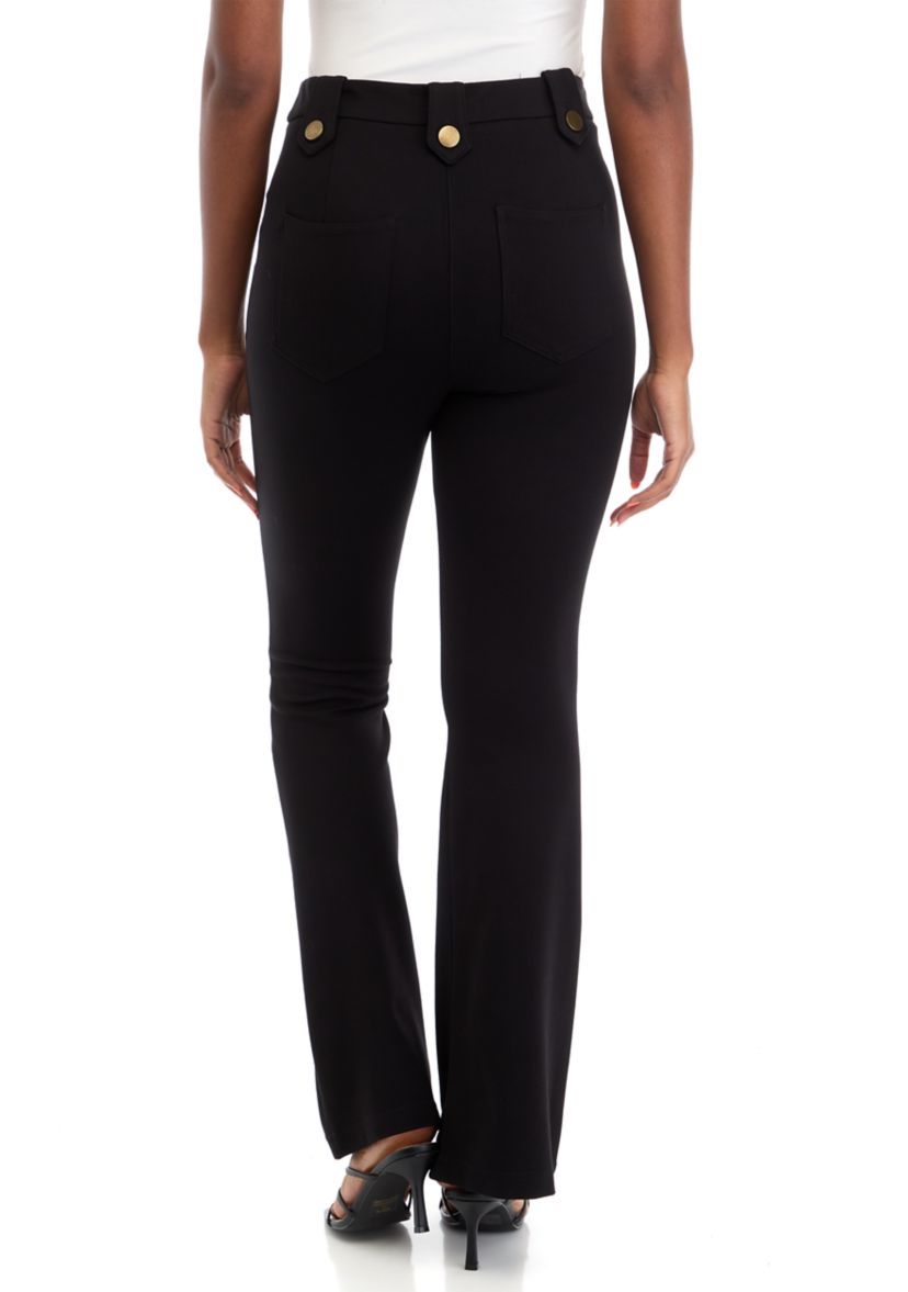 Womens Flare Button Detail Ponte Pants