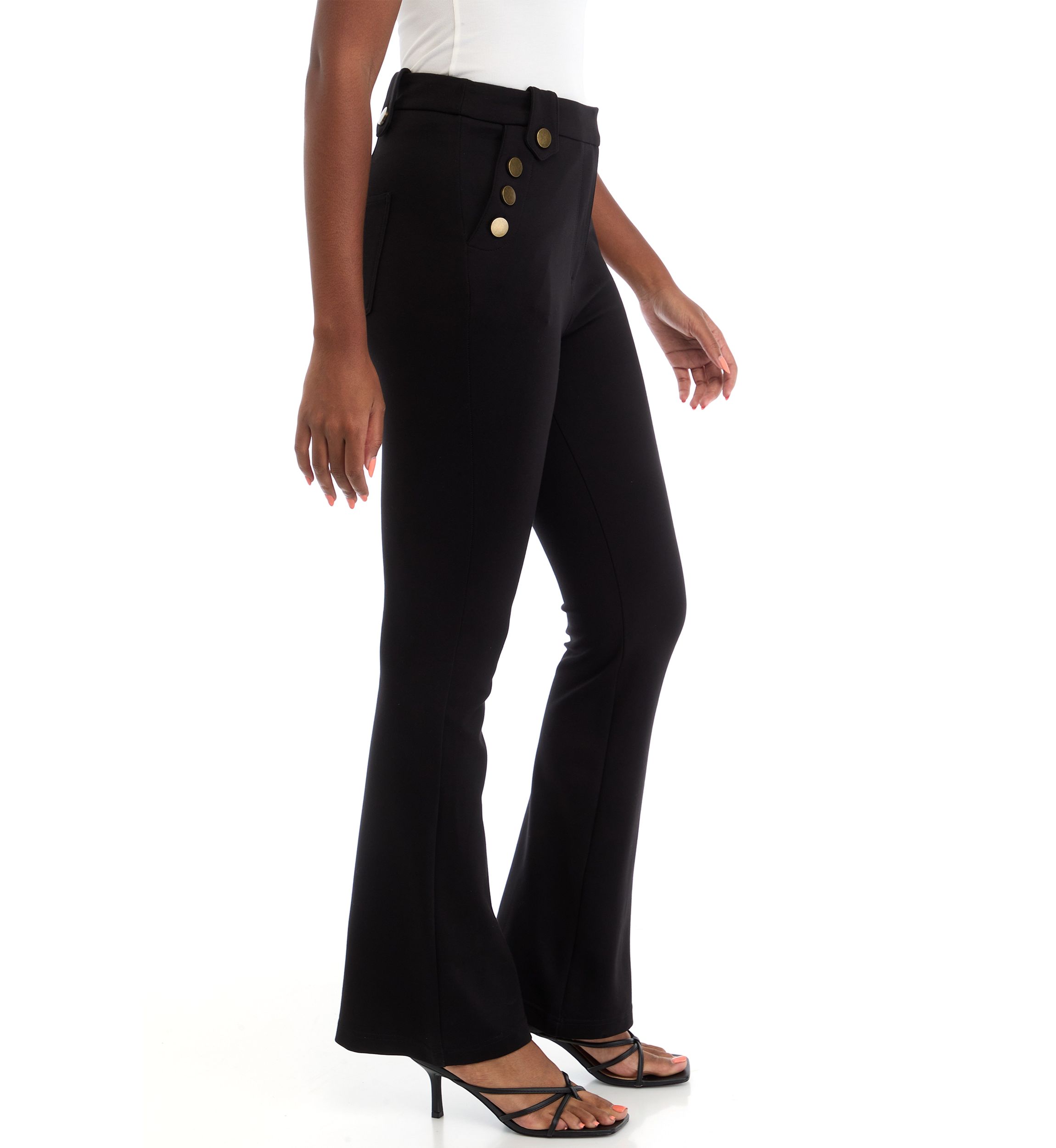 Womens Flare Button Detail Ponte Pants
