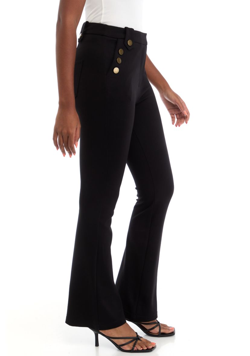 Womens Flare Button Detail Ponte Pants