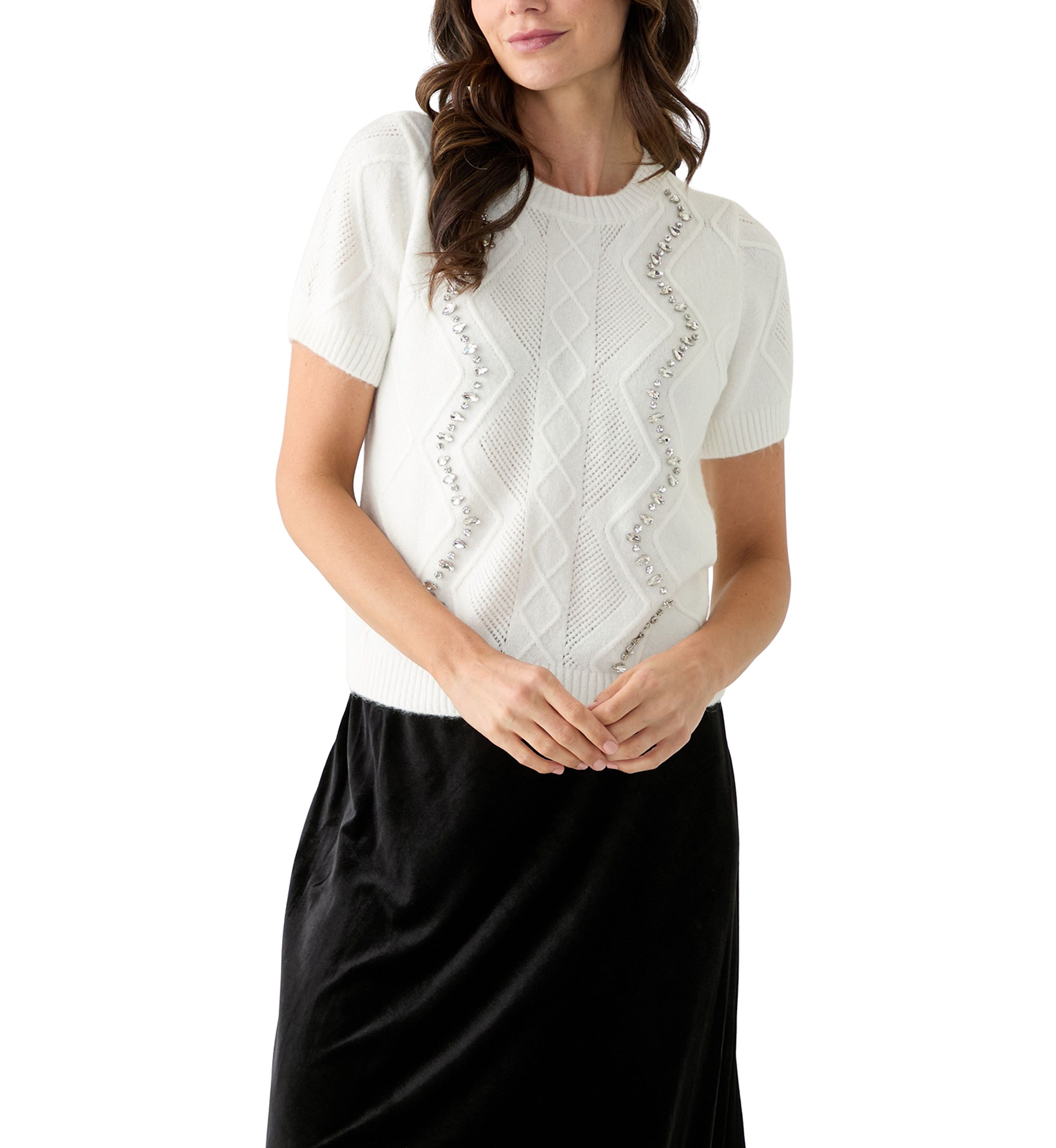 Womens Embellished Cable Knit Top