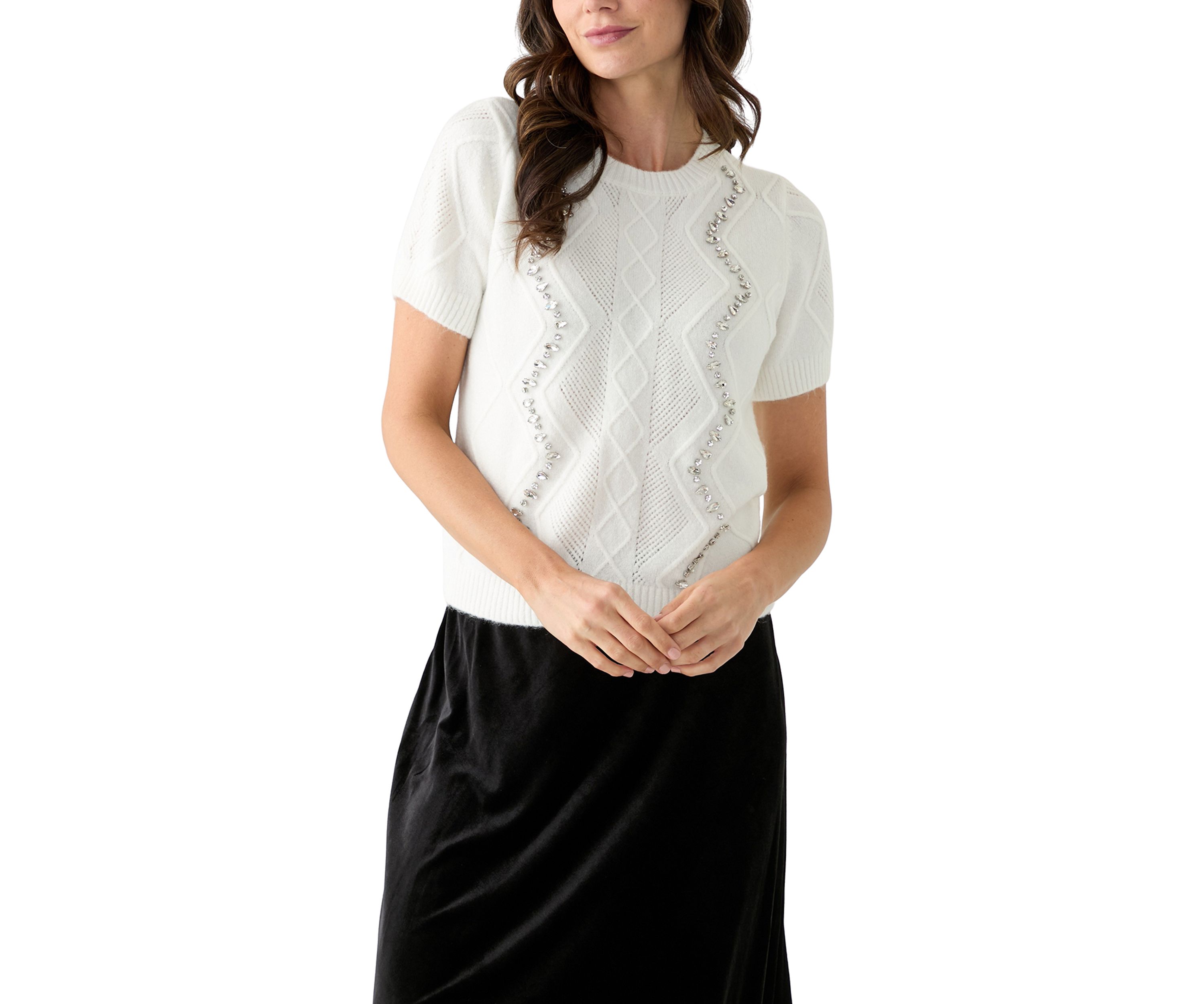 Womens Embellished Cable Knit Top