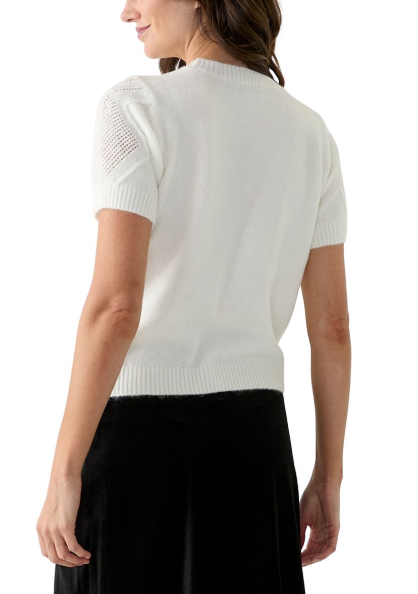 Womens Embellished Cable Knit Top