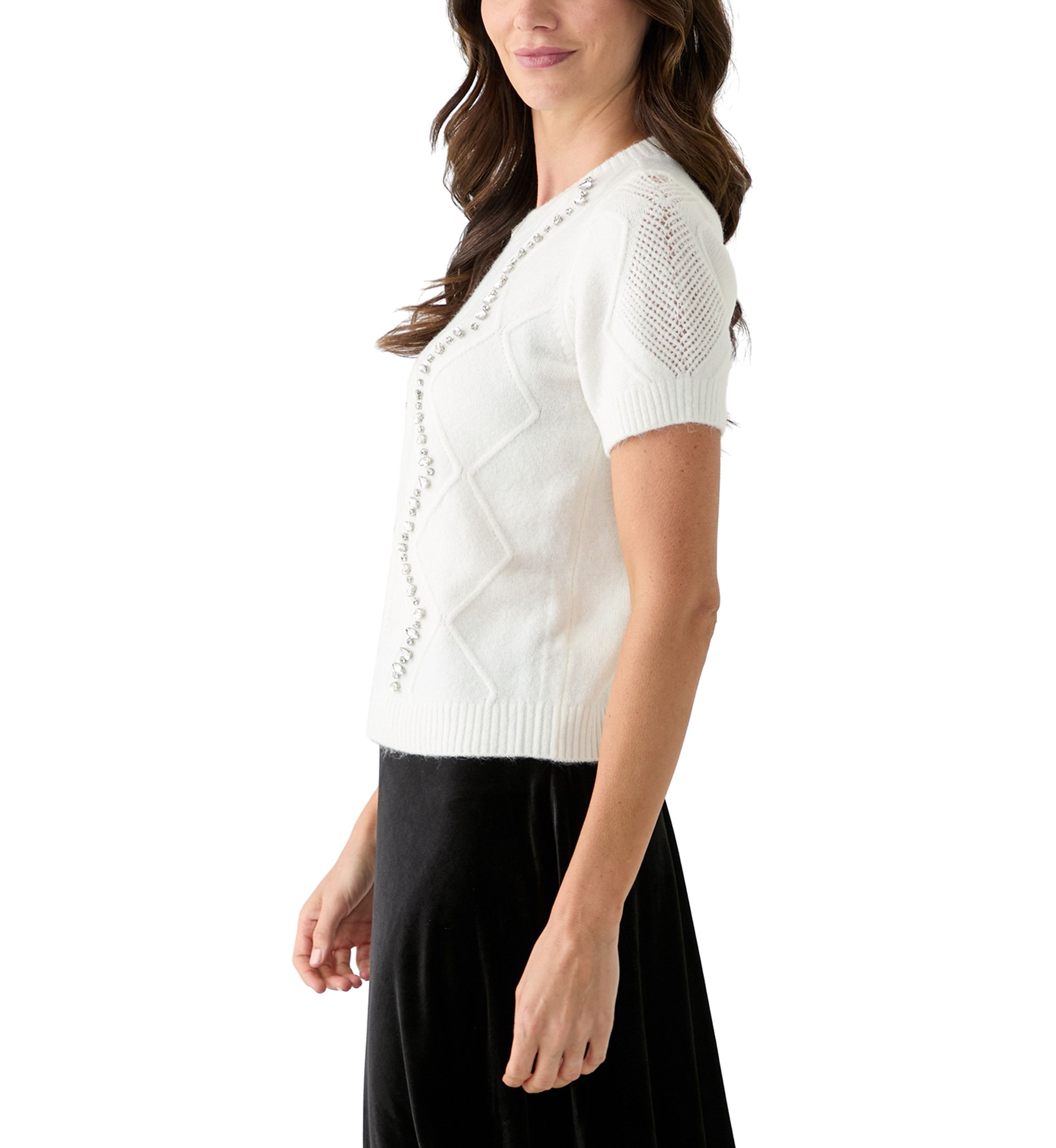 Womens Embellished Cable Knit Top