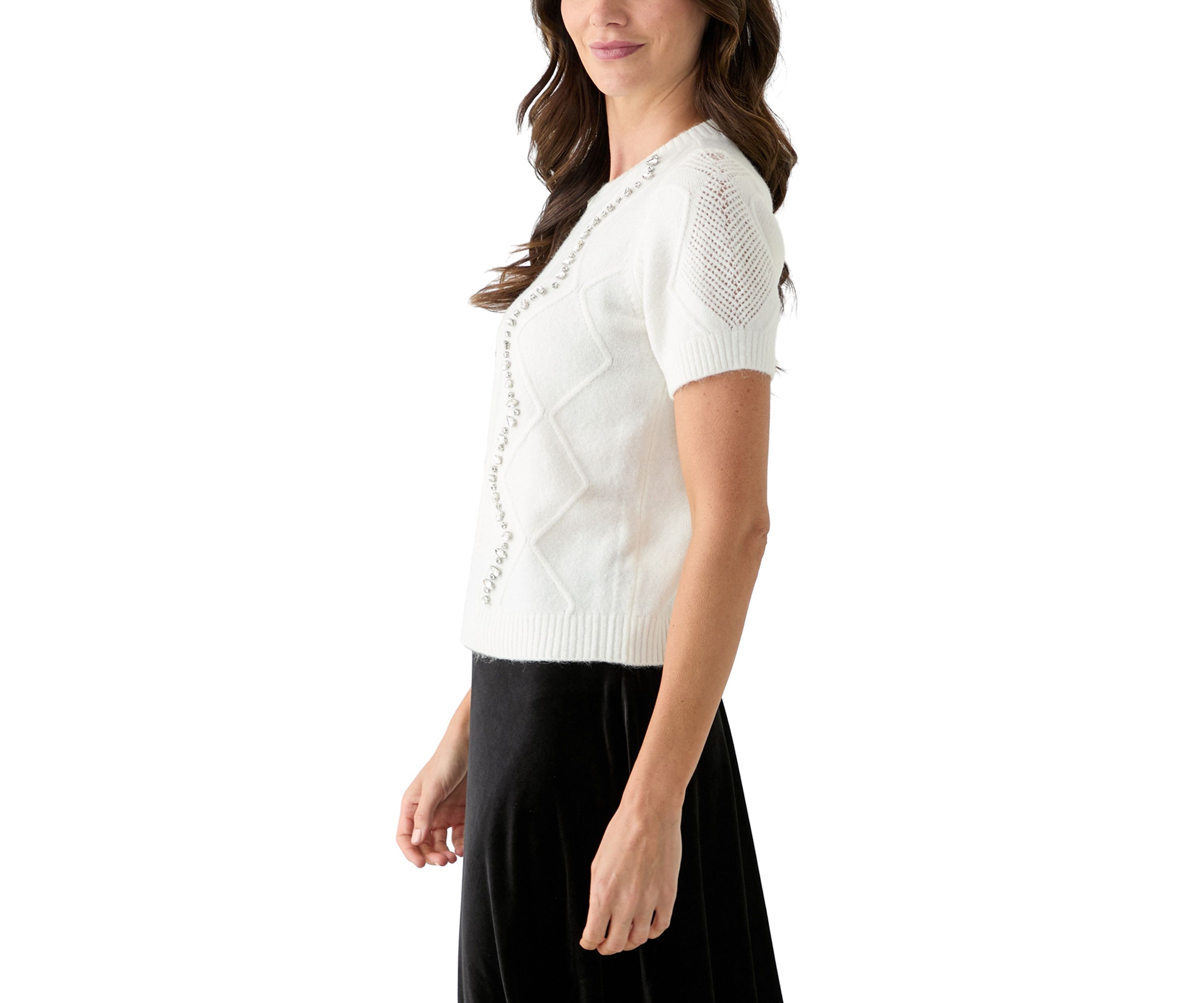 Womens Embellished Cable Knit Top