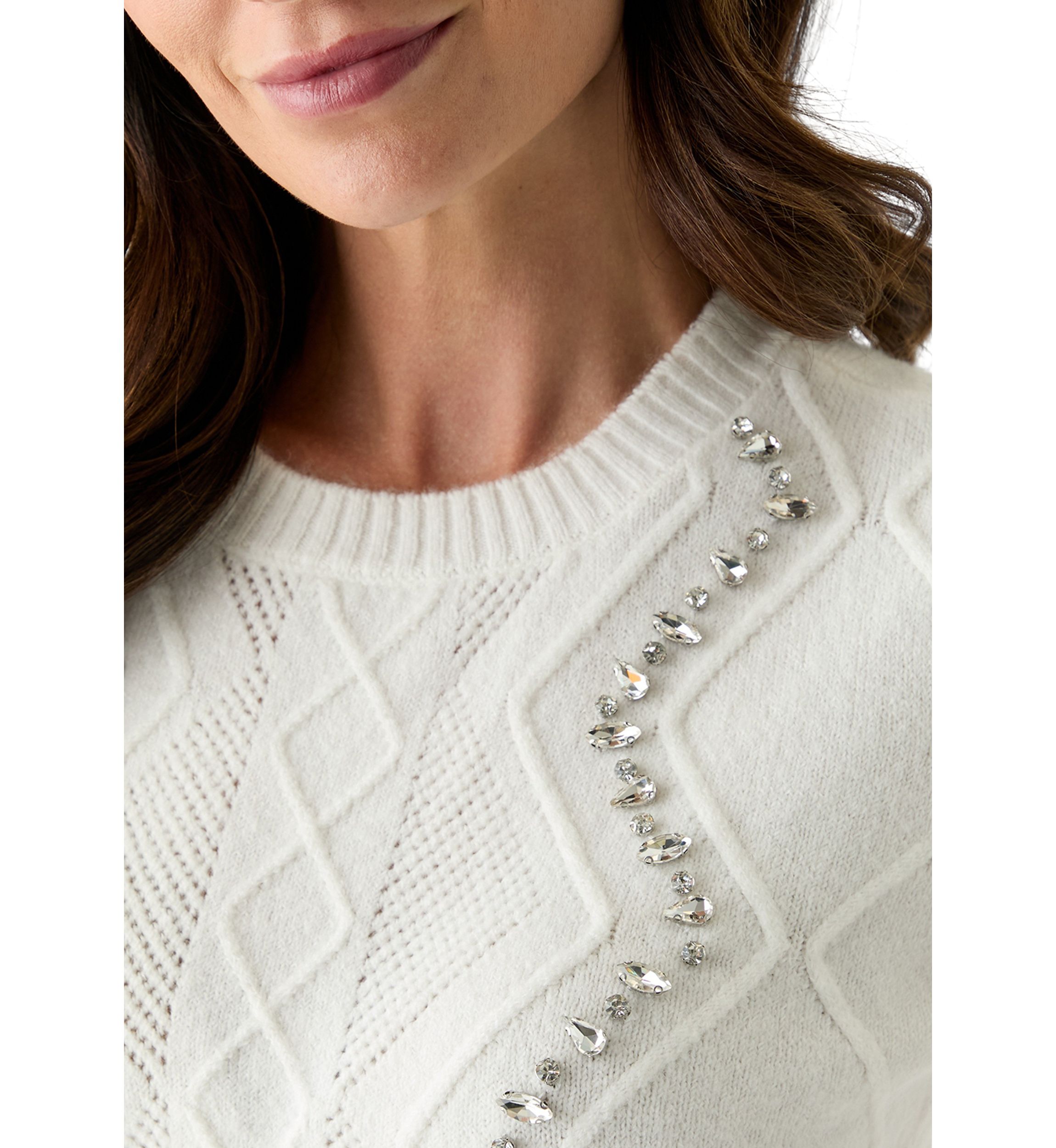 Womens Embellished Cable Knit Top