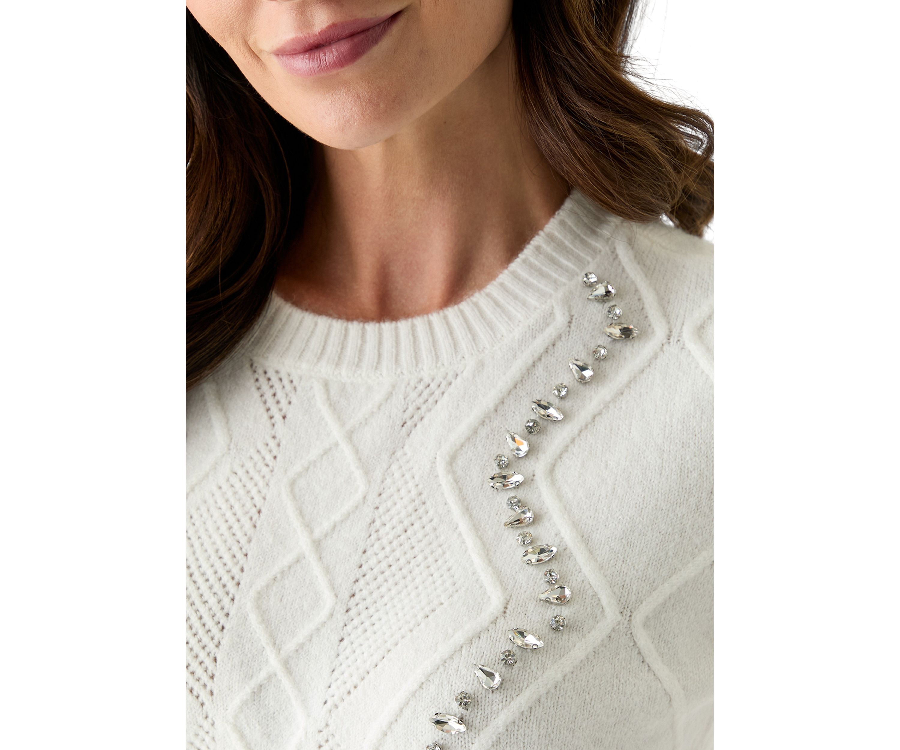 Womens Embellished Cable Knit Top