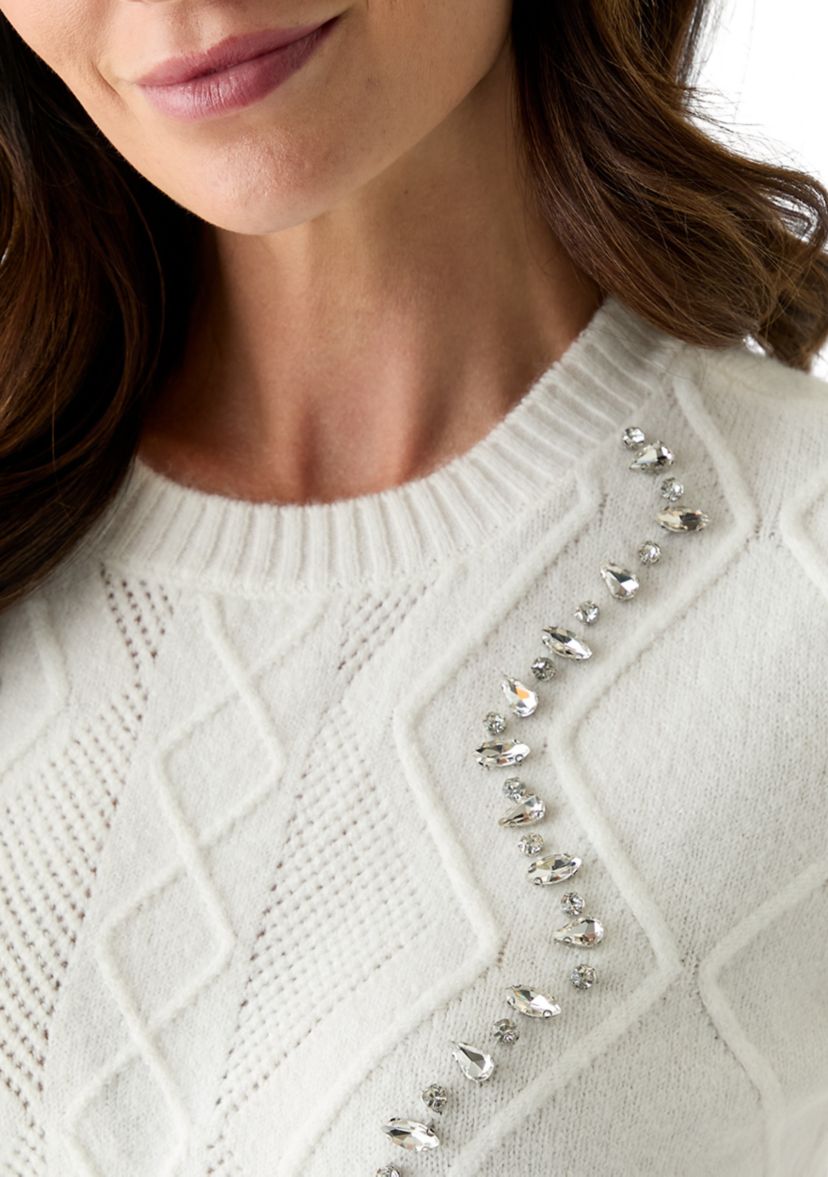 Womens Embellished Cable Knit Top