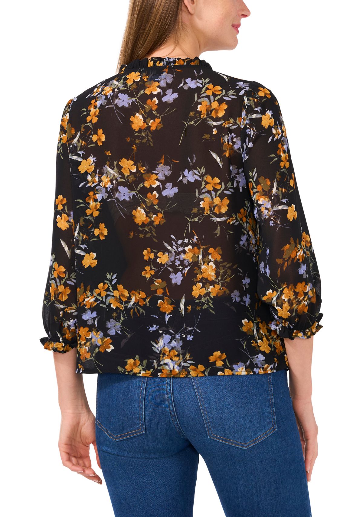 Womens 3/4 Sleeve V-Neck Button Front Top 