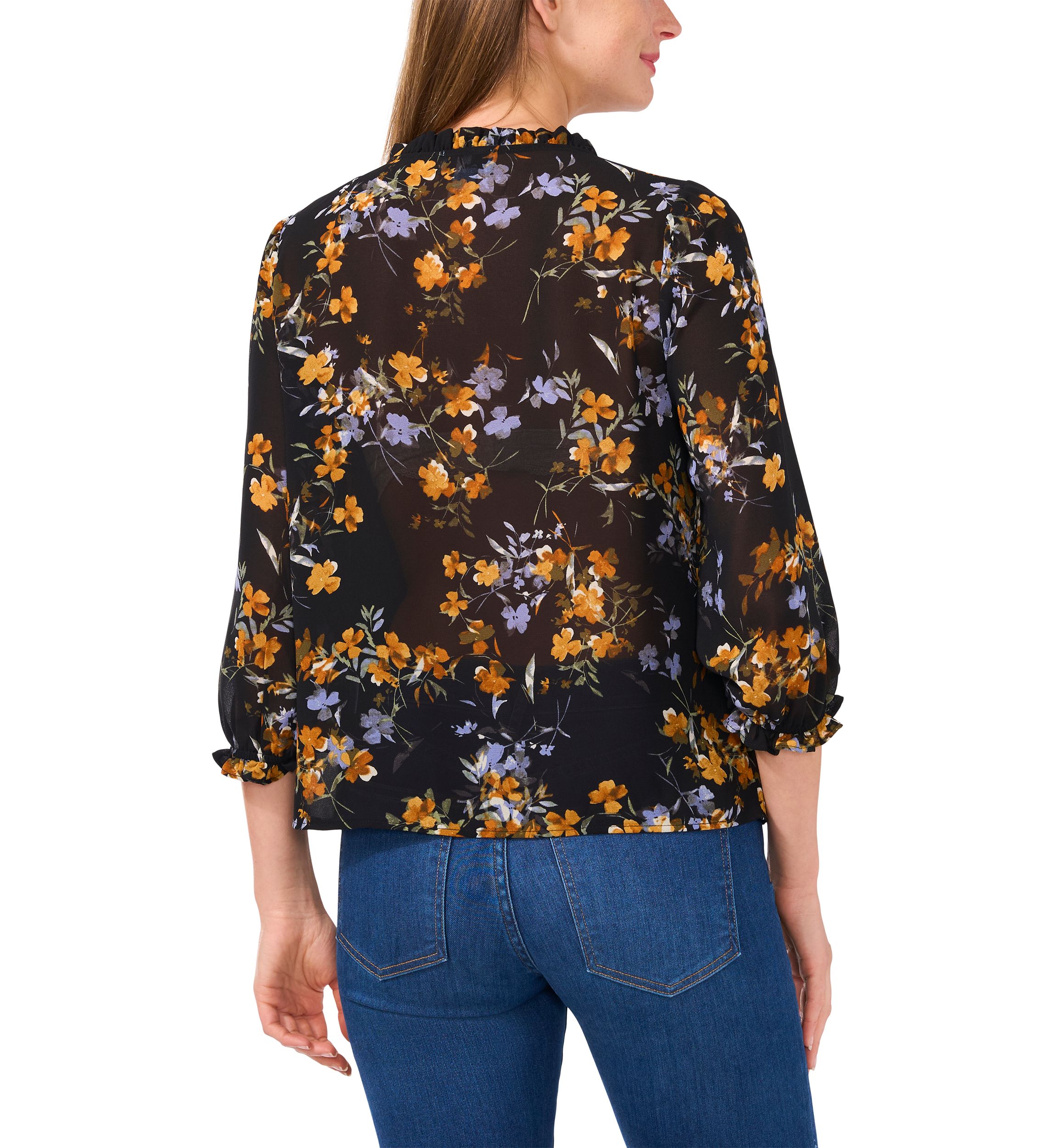 Womens 3/4 Sleeve V-Neck Button Front Top 