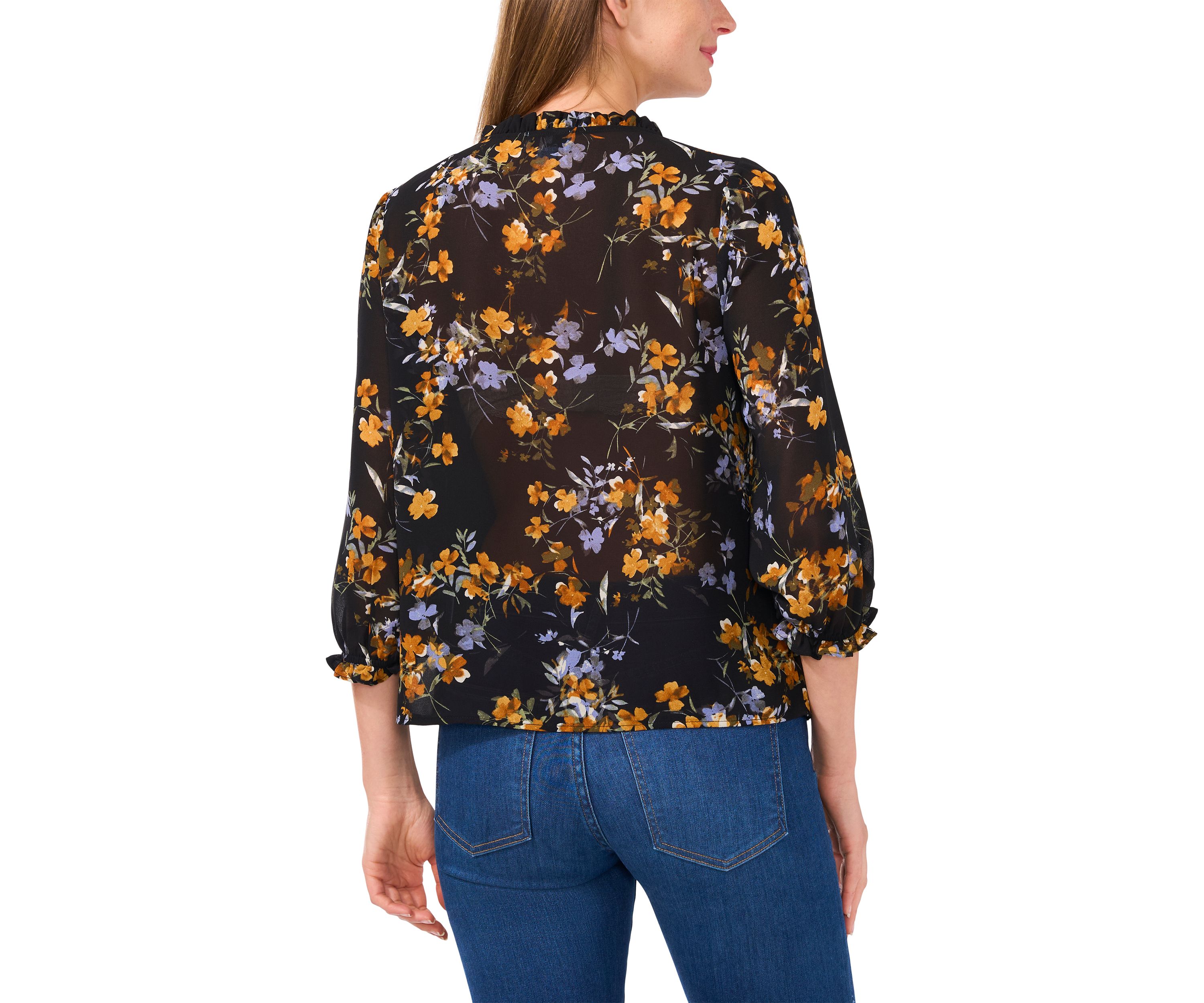 Womens 3/4 Sleeve V-Neck Button Front Top 