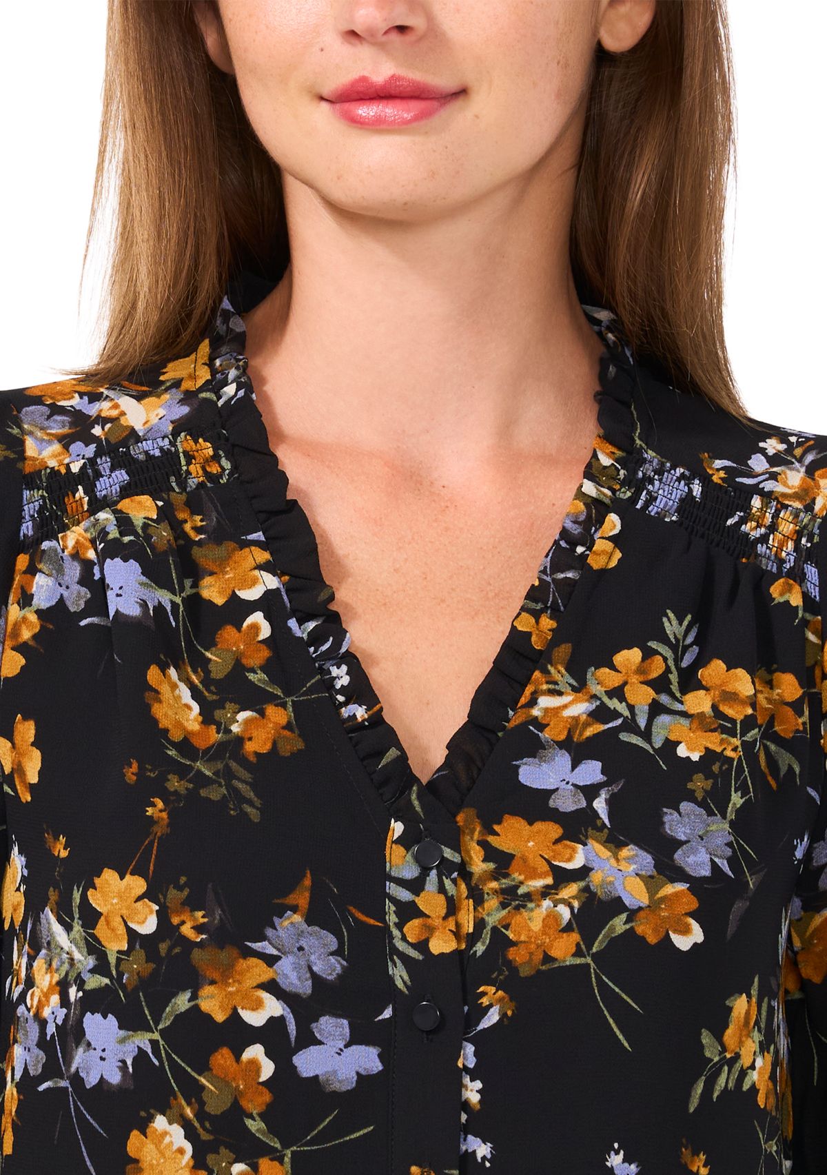 Womens 3/4 Sleeve V-Neck Button Front Top 