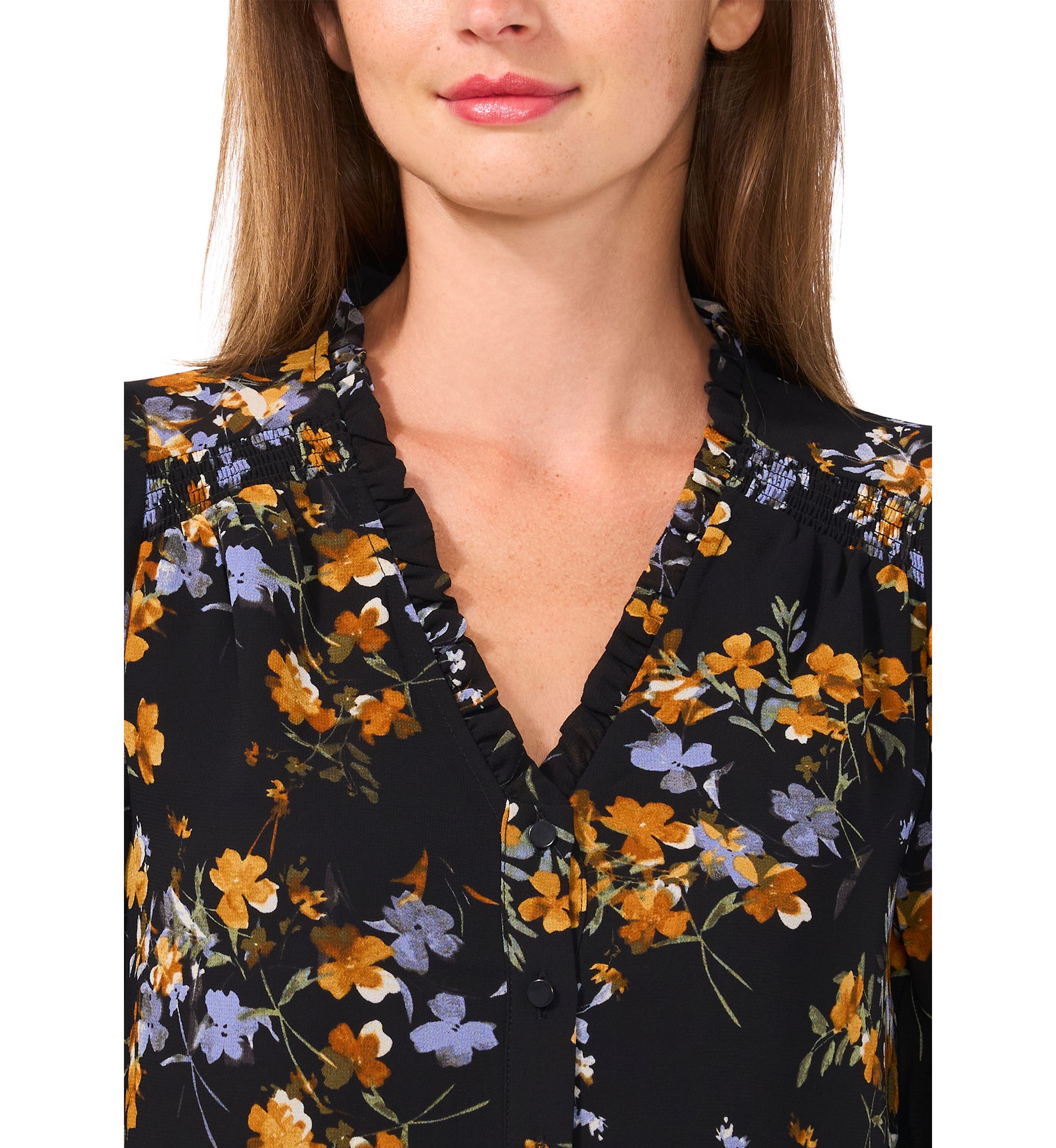 Womens 3/4 Sleeve V-Neck Button Front Top 