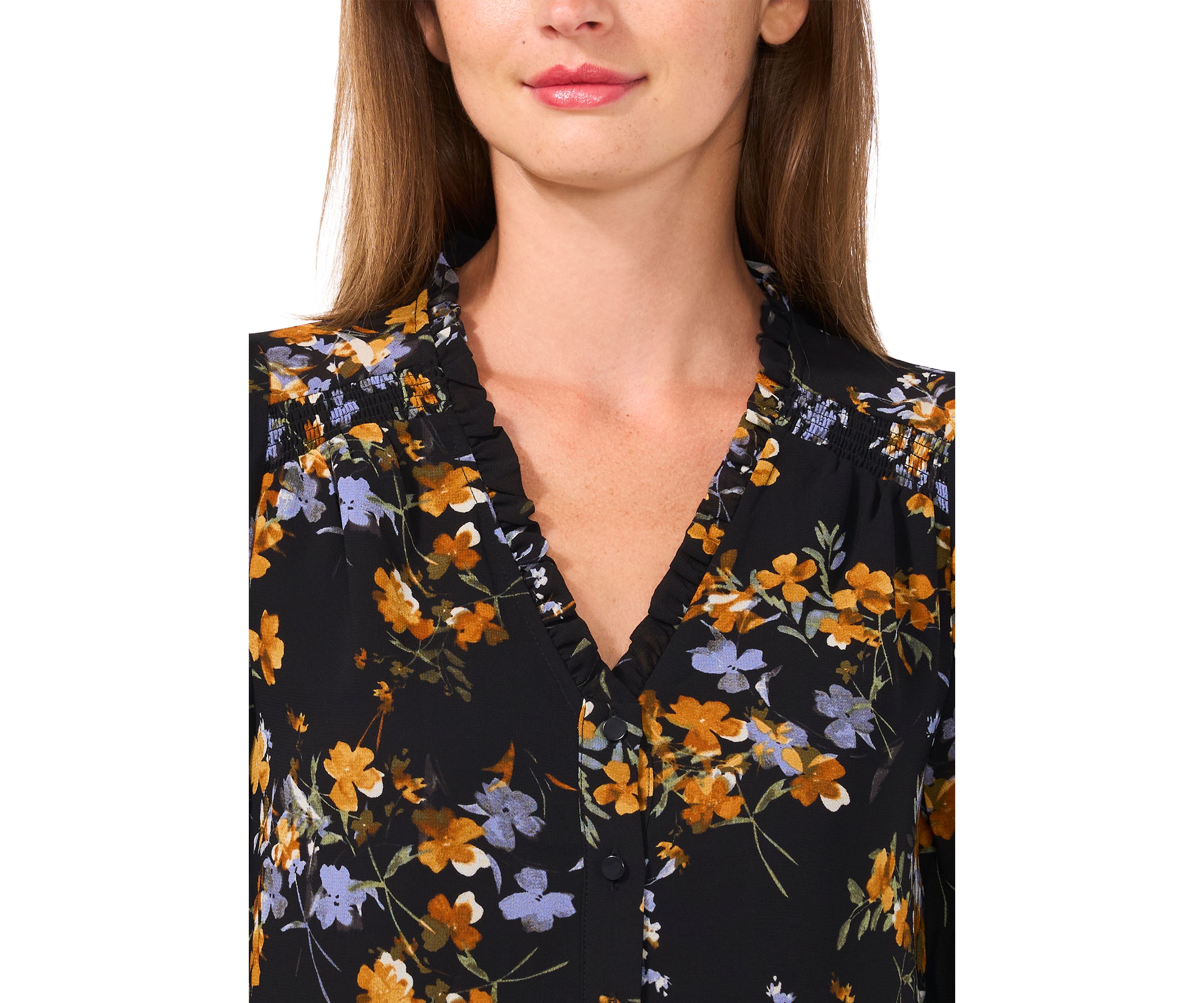 Womens 3/4 Sleeve V-Neck Button Front Top 