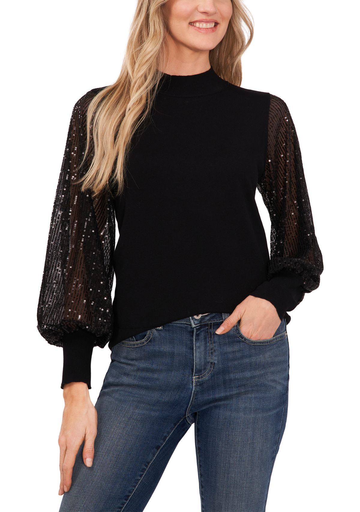 Womens Sequin Sleeve Sweater