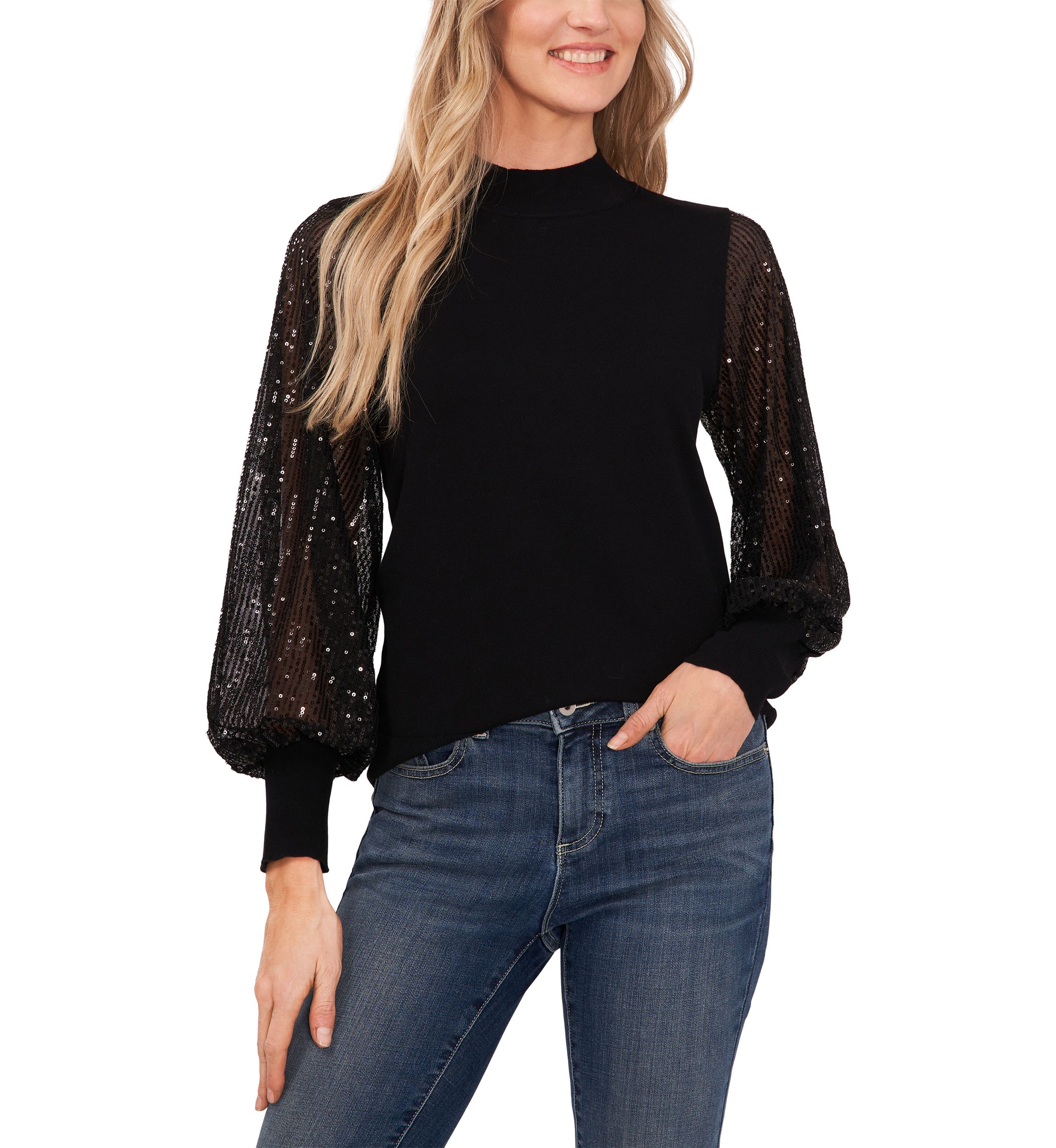 Womens Sequin Sleeve Sweater