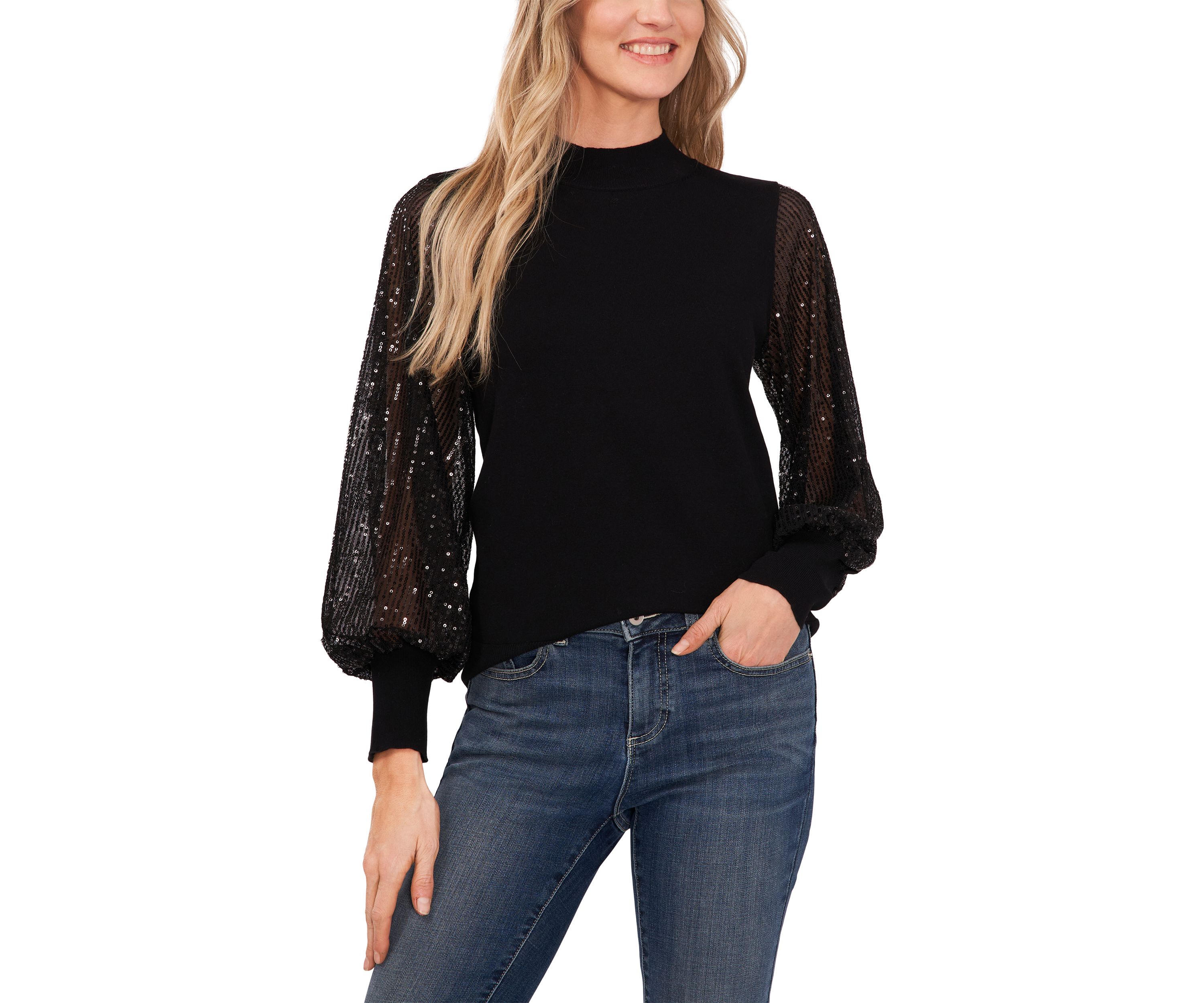 Womens Sequin Sleeve Sweater