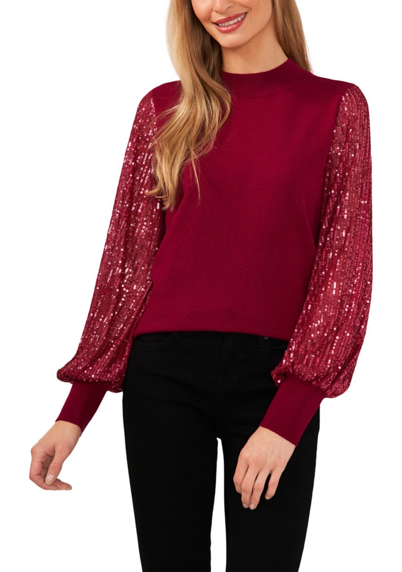 Womens Sequin Sleeve Sweater