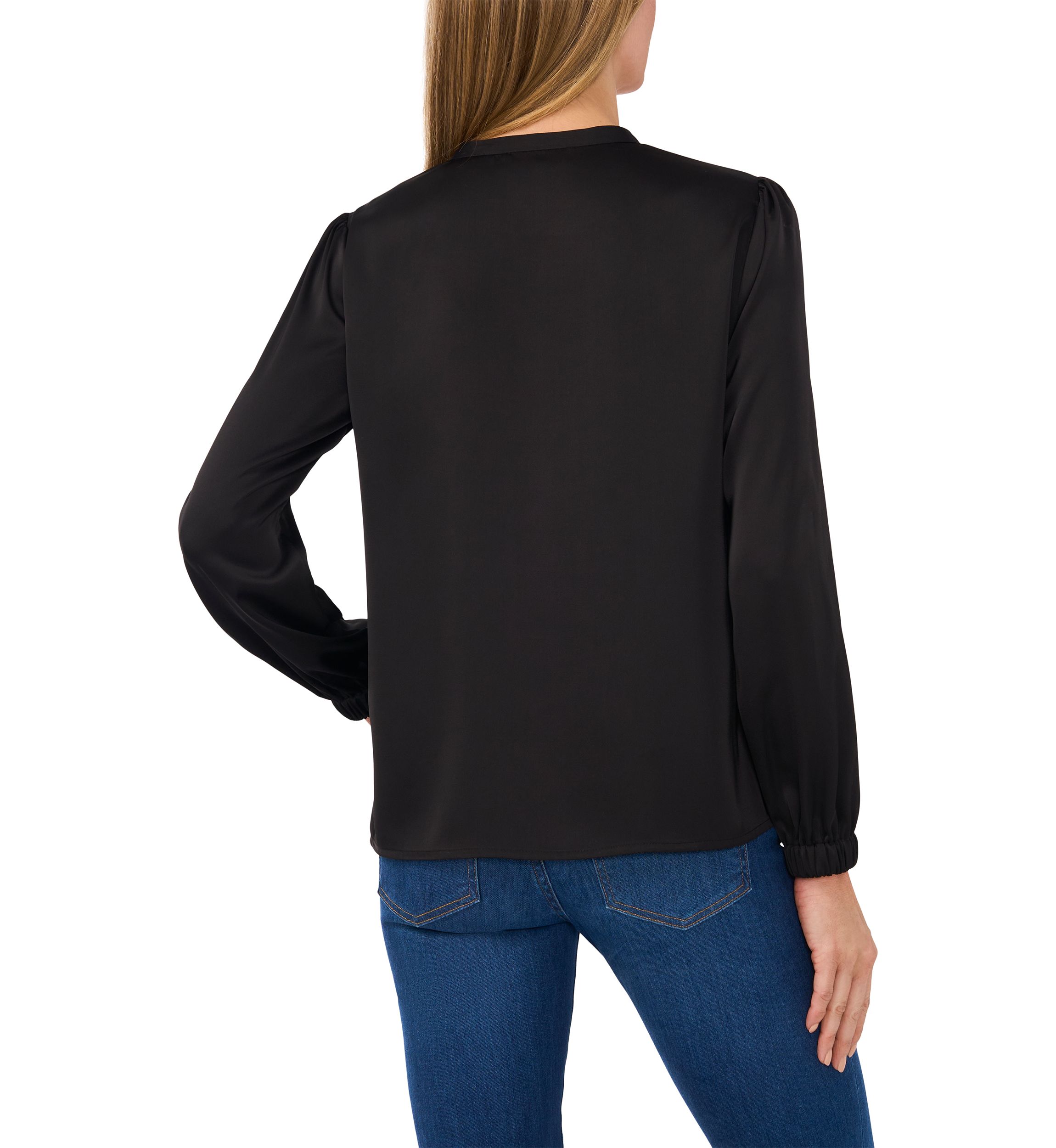 Womens Long Sleeve Henley Satin Blouse