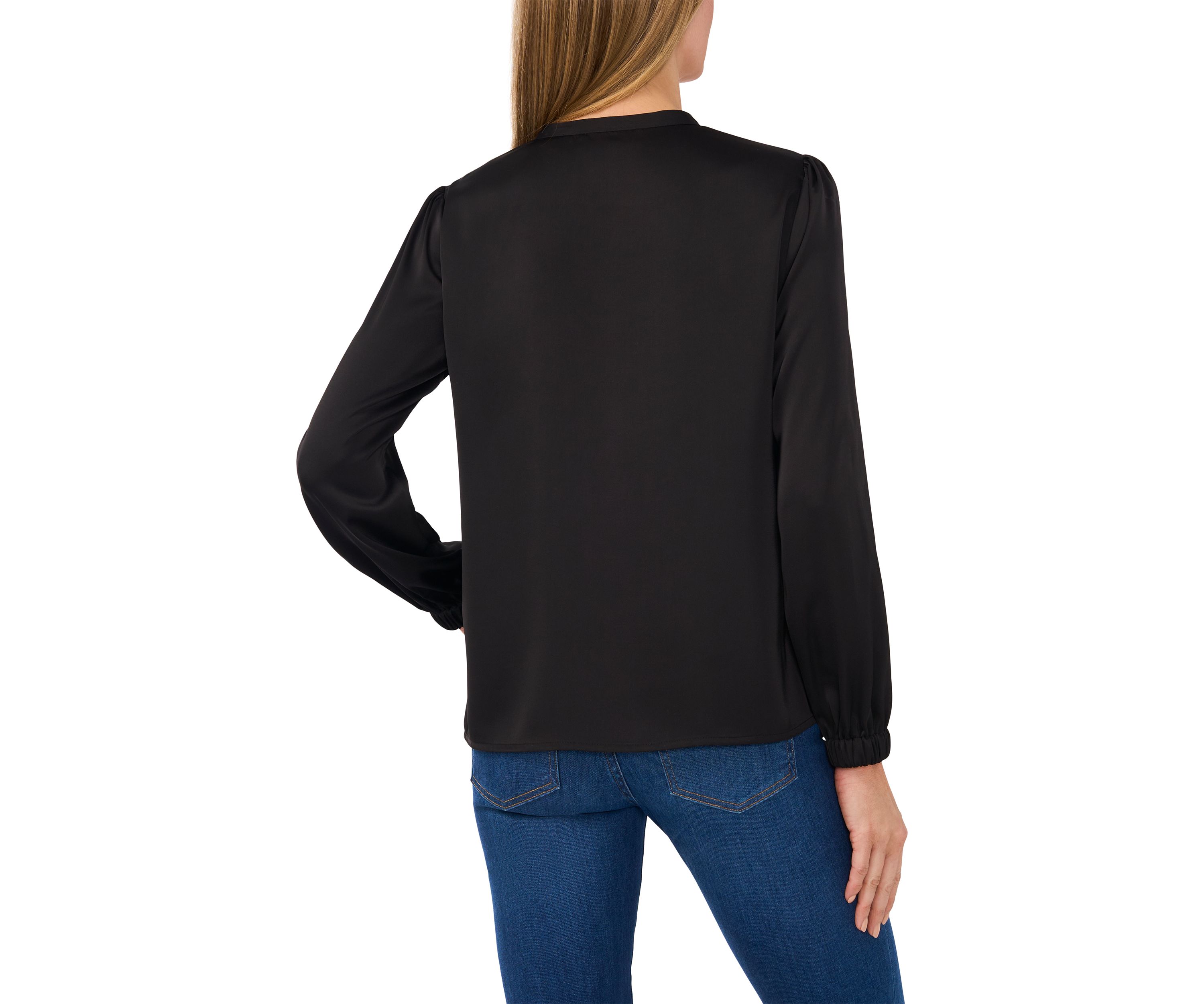 Womens Long Sleeve Henley Satin Blouse