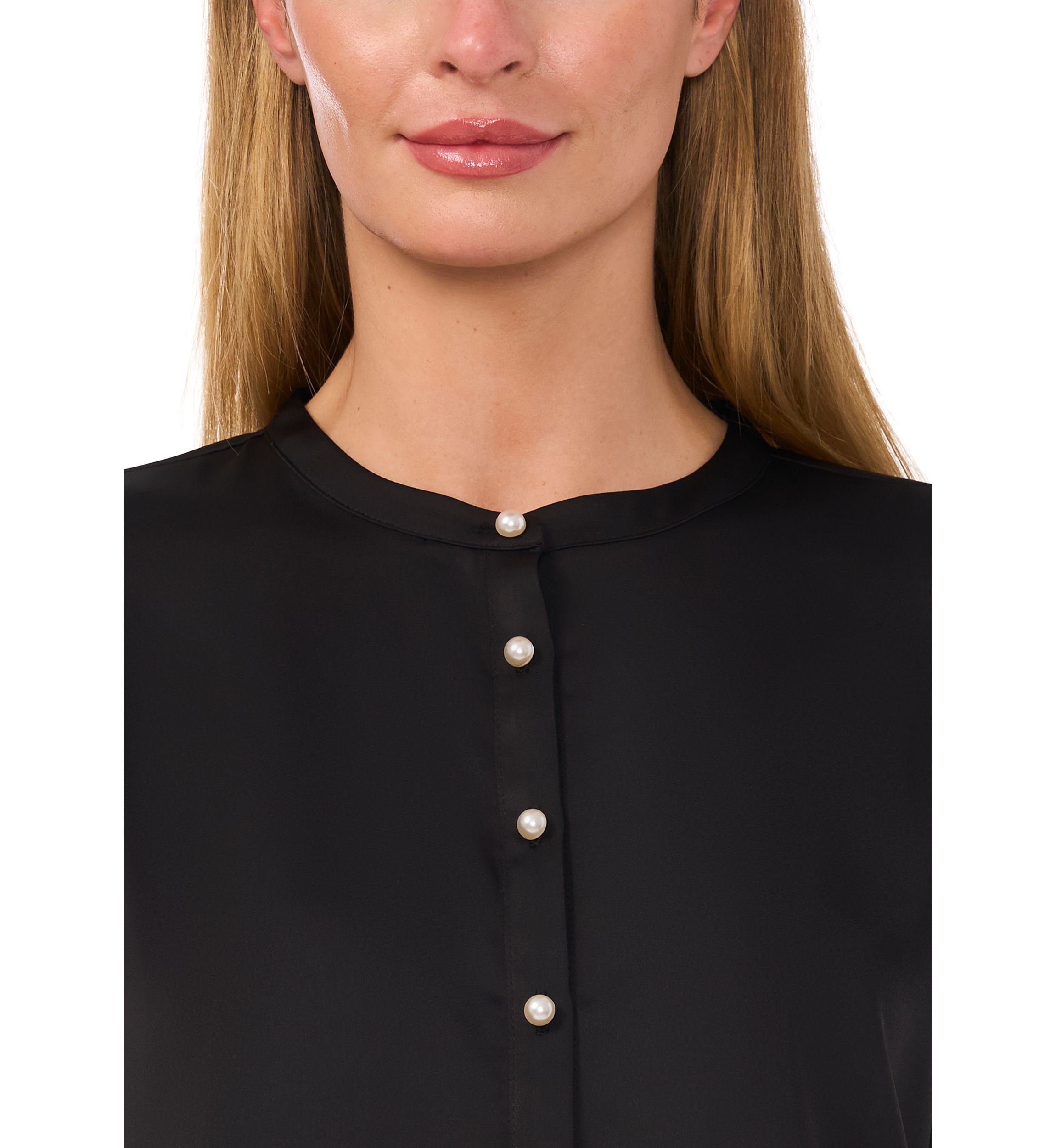 Womens Long Sleeve Henley Satin Blouse