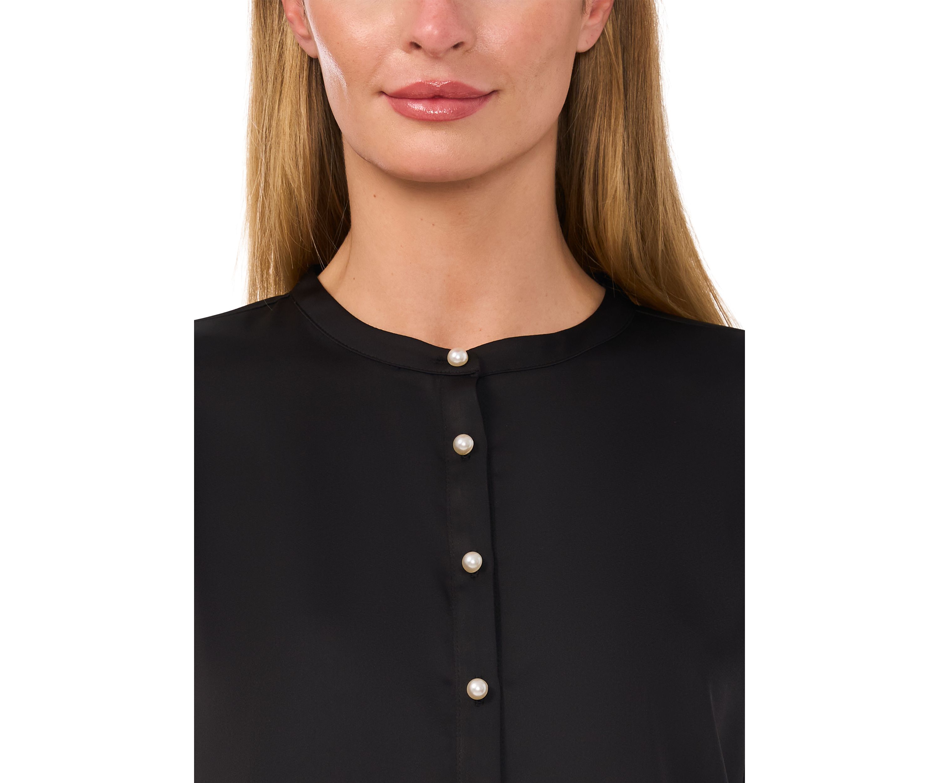 Womens Long Sleeve Henley Satin Blouse