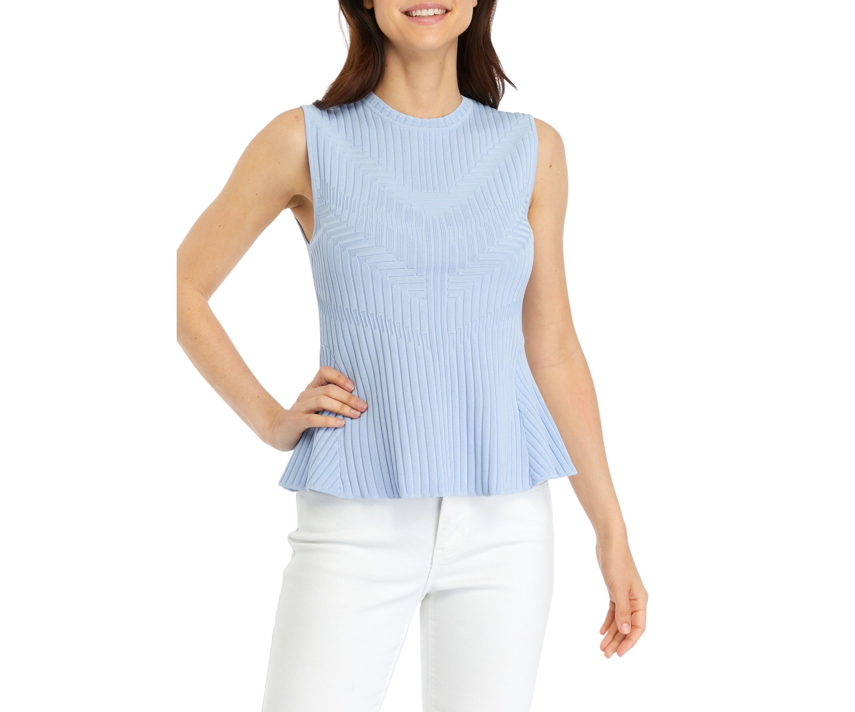 Womens Sleeveless Ribbed Peplum Sweater 