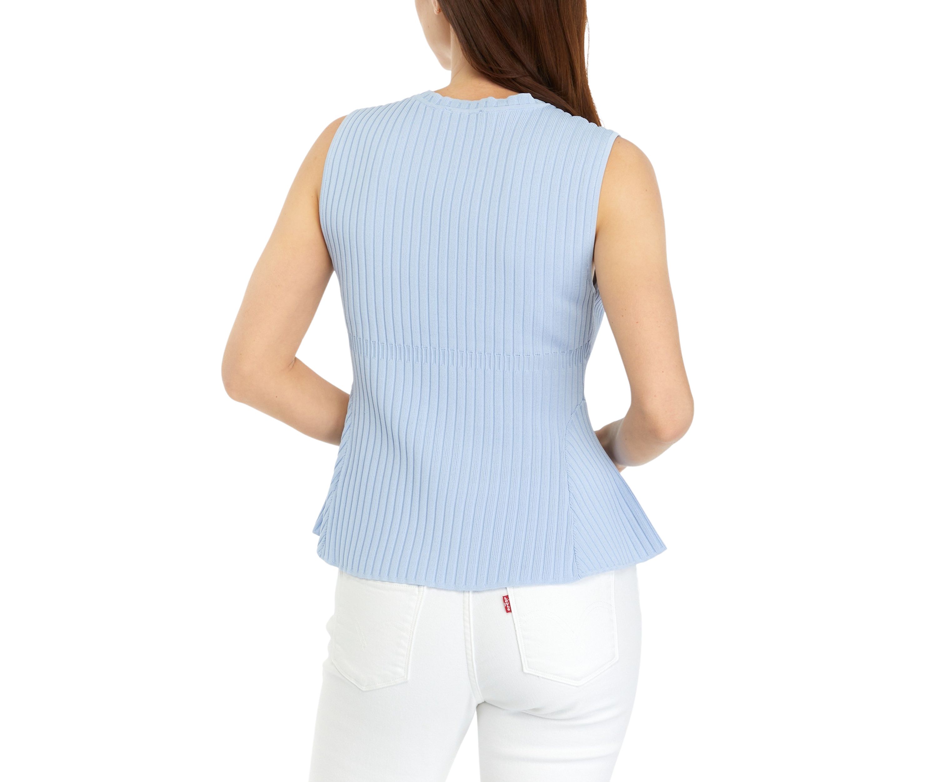 Womens Sleeveless Ribbed Peplum Sweater 