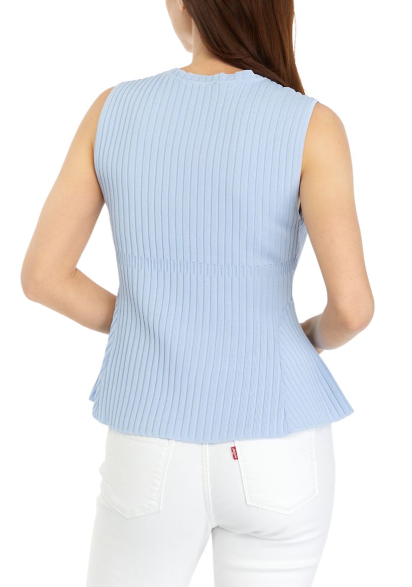 Womens Sleeveless Ribbed Peplum Sweater 