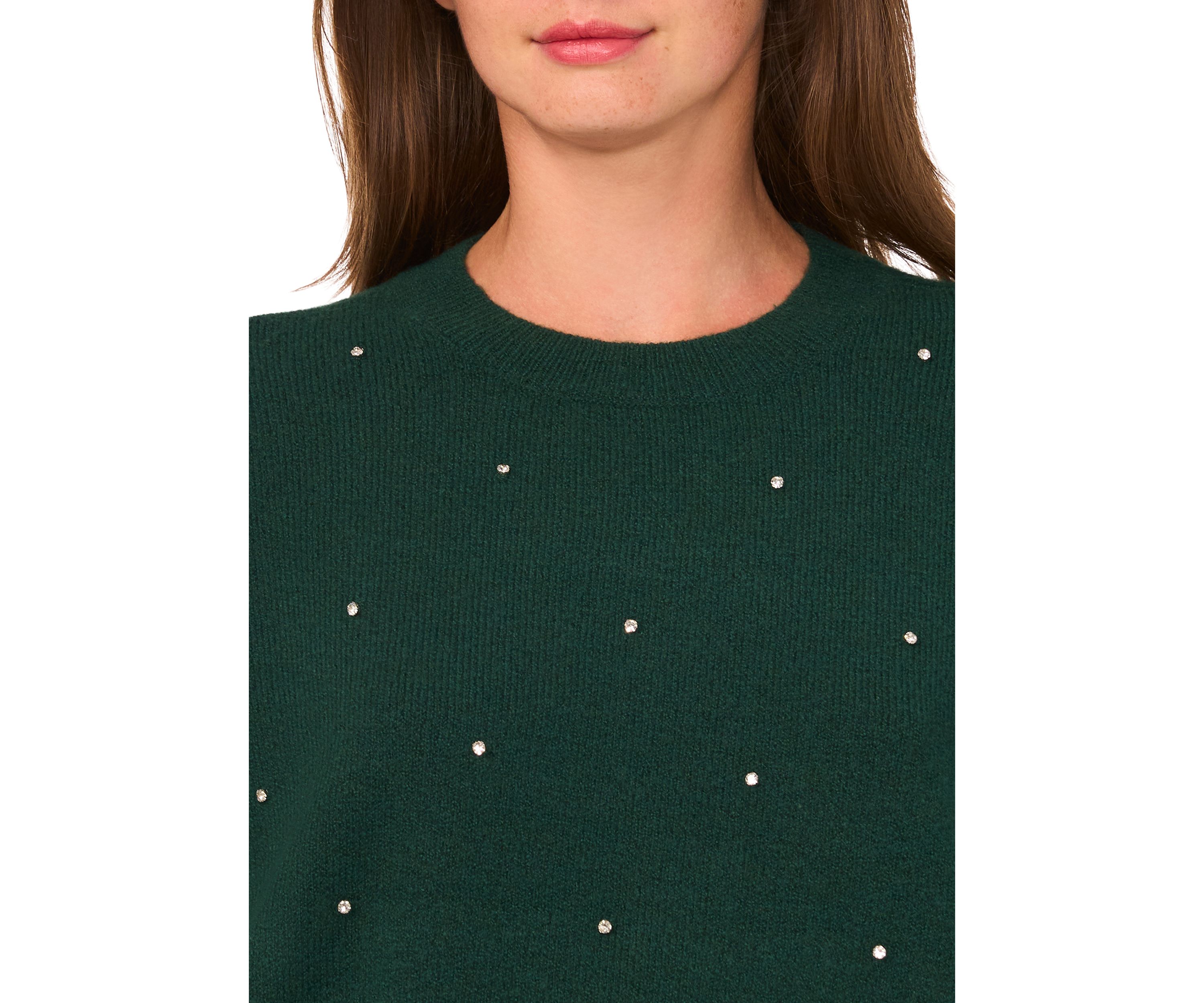 Petite Rhinestone Crew Neck Sweater
