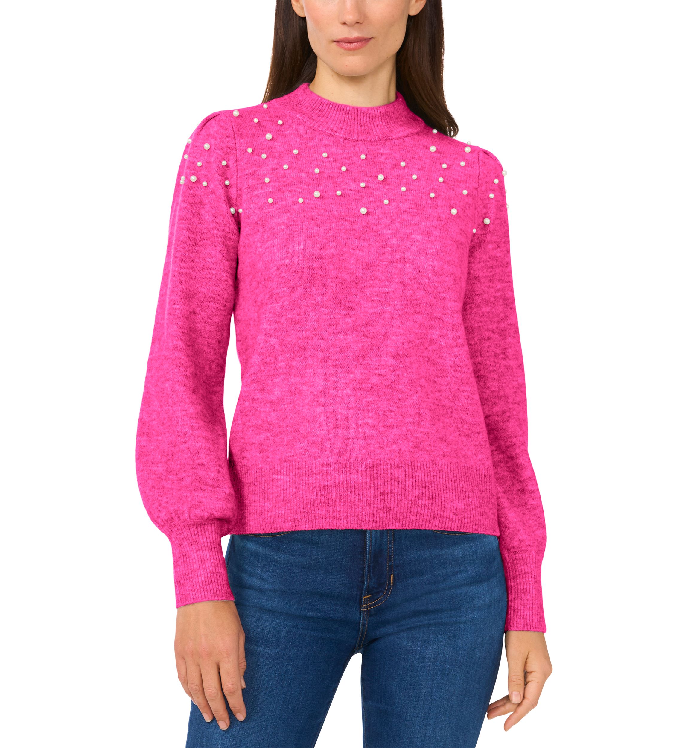 Petite Mock Neck with Pearls Sweater 